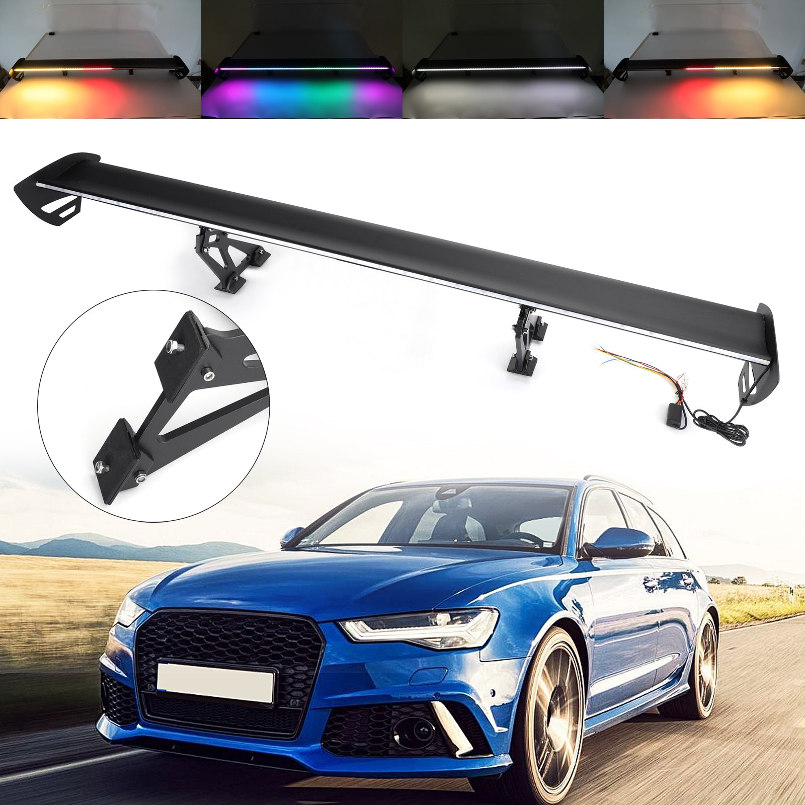 Universal Sedan Adjustable Aluminum Rear Trunk Wing Racing Spoiler W/ LED Light