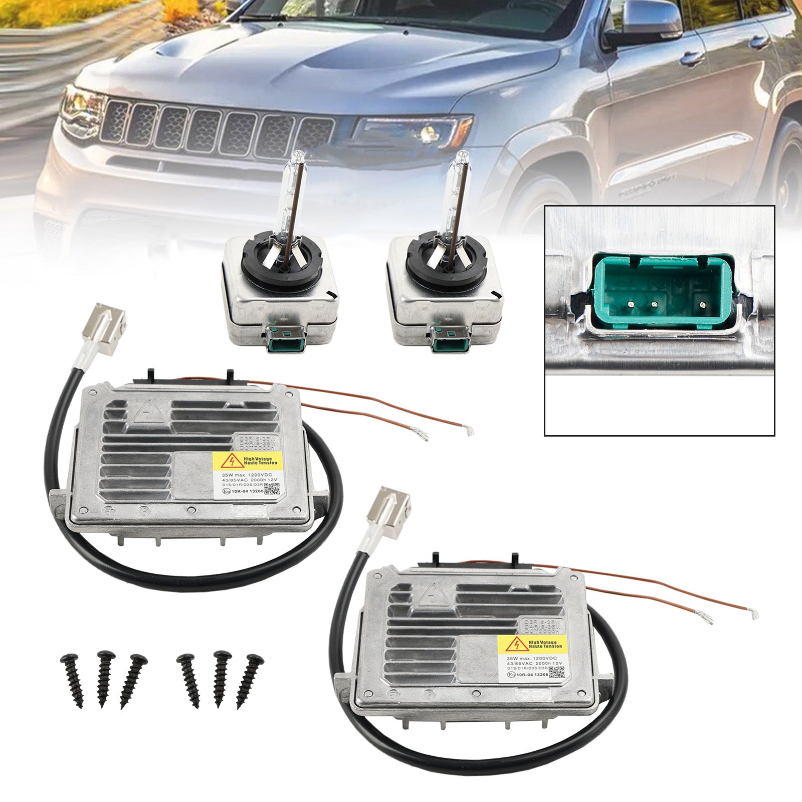 2x Headlight Ballast & D3S Bulb Wire Control Unit For Grand Cherokee 2014-2020