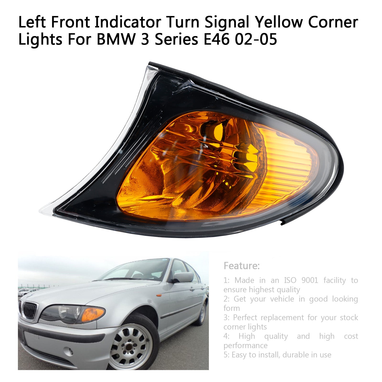 Front Indicator Turn Signal Yellow Corner Lights For BMW 3 Series E46 02-05 Generic