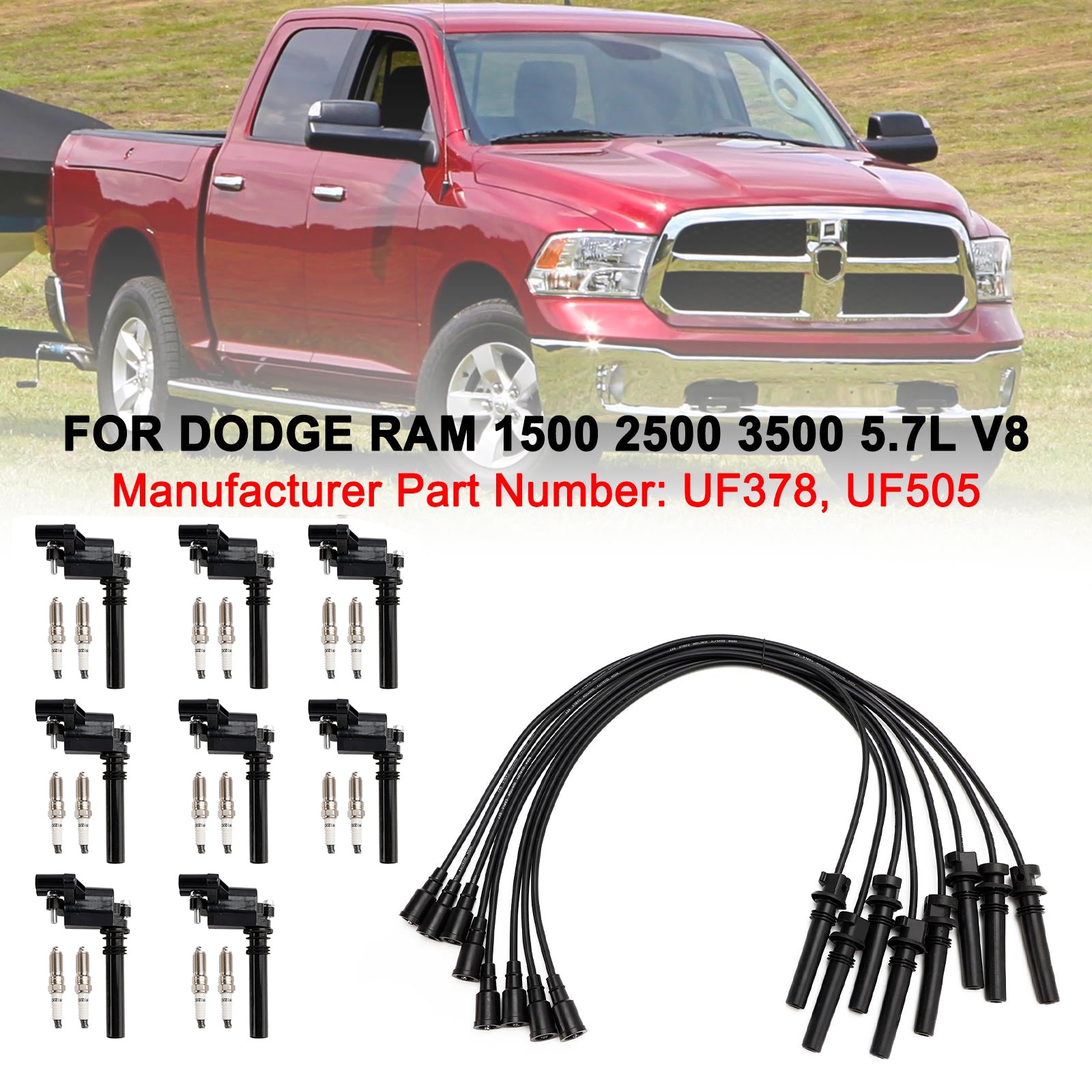 Dodge Ram 1500 2500 3500 5,7L V8 UF378 Tennspole+tennplugg+ledningssett