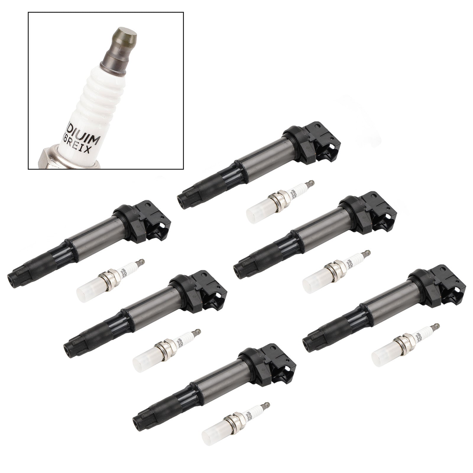 6x Ignition Coil+Spark Plug UF515 UF522 For BMW 325 335 525 530i X5 Z4 2.5L 3.0L