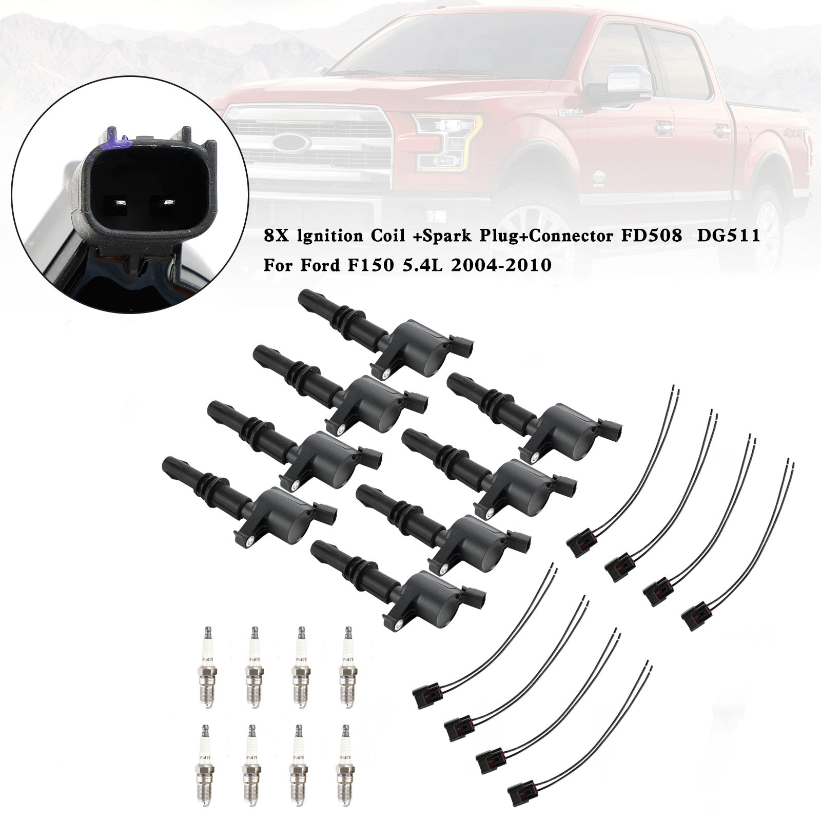 Bobine d'allumage + bougie d'allumage + connecteur FD508 DG511 Fedex Express pour Ford F-150 5,4 L V8 8X 2004-2008