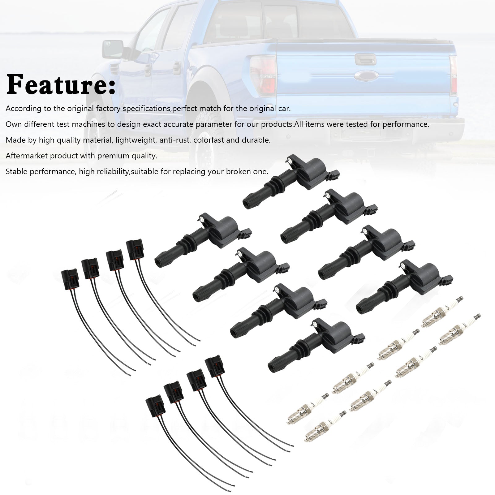 Bobine d'allumage + bougie d'allumage + connecteur FD508 DG511 Fedex Express pour Ford F-150 5,4 L V8 8X 2004-2008