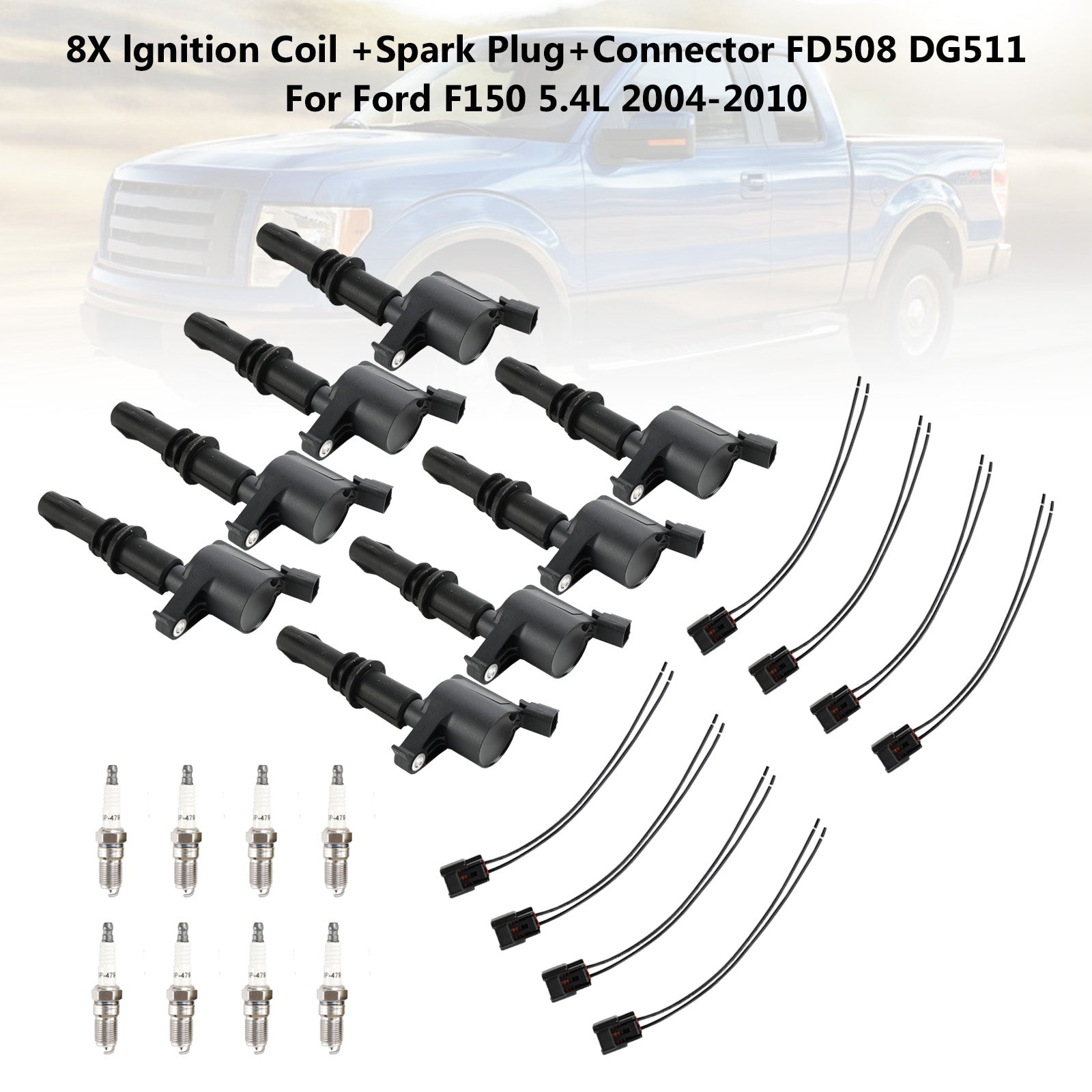 1999-2007 Ford F-550 Super Duty 6.8L V10 8X lgnition Coil +Spark Plug+Connector FD508 DG511 Fedex Express