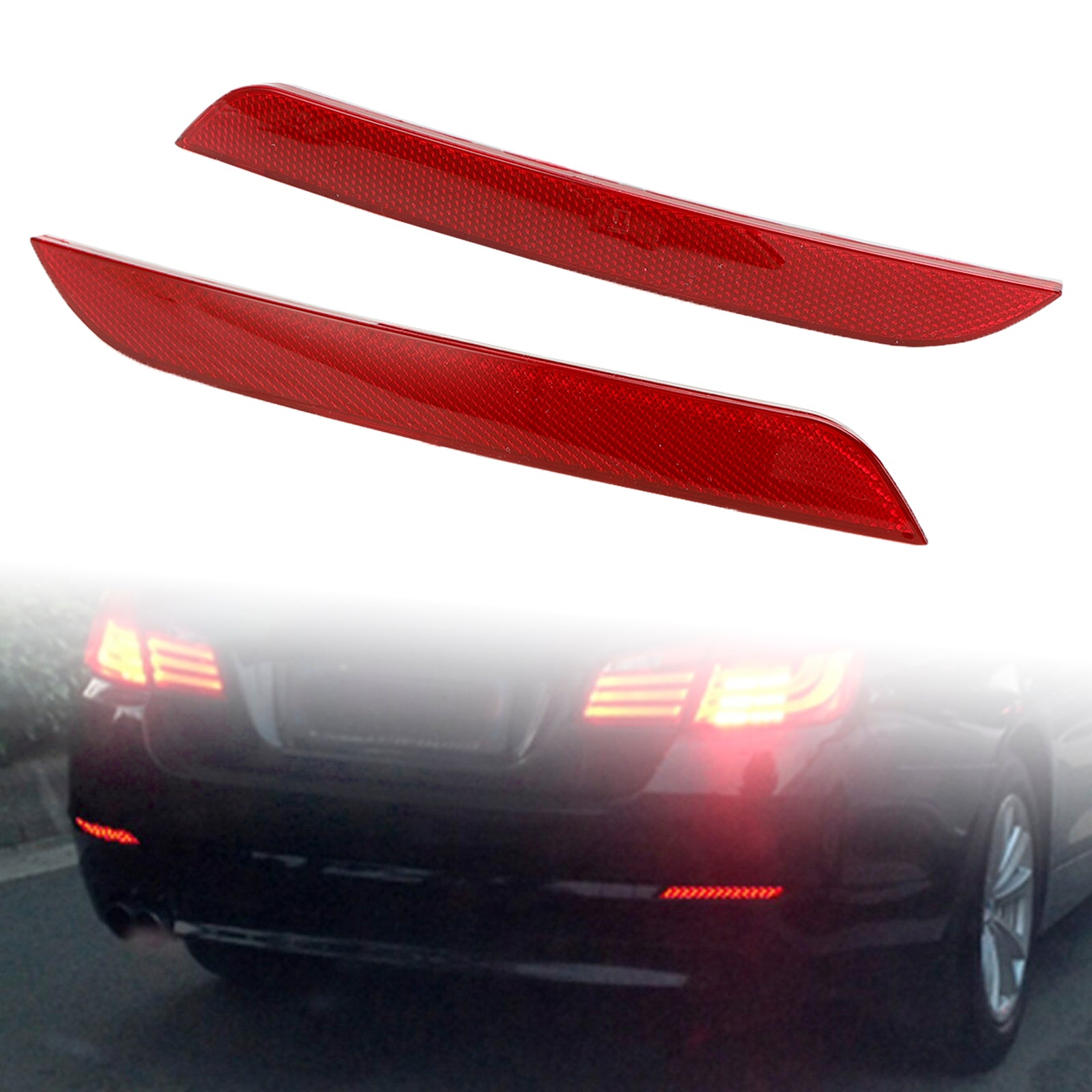 2011-2014 BMW 5-Series F10 F18 Tail Fog Lamps Light Rear Bumper Reflector Pair 63147203237 63147203238 Generic