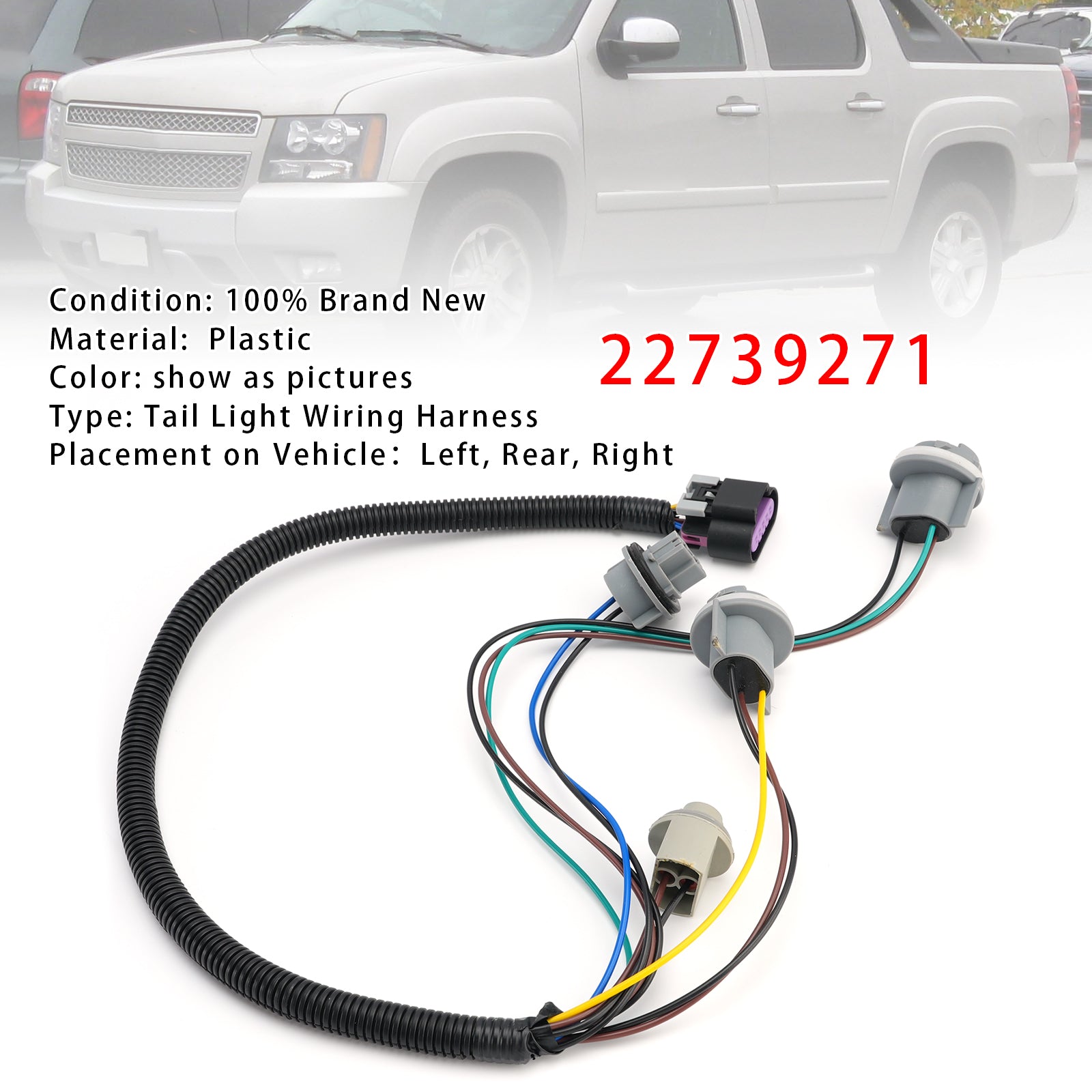 Tail Light Wiring Harness Left or Right 22739271 For Chevy Avalanche 2007-2013