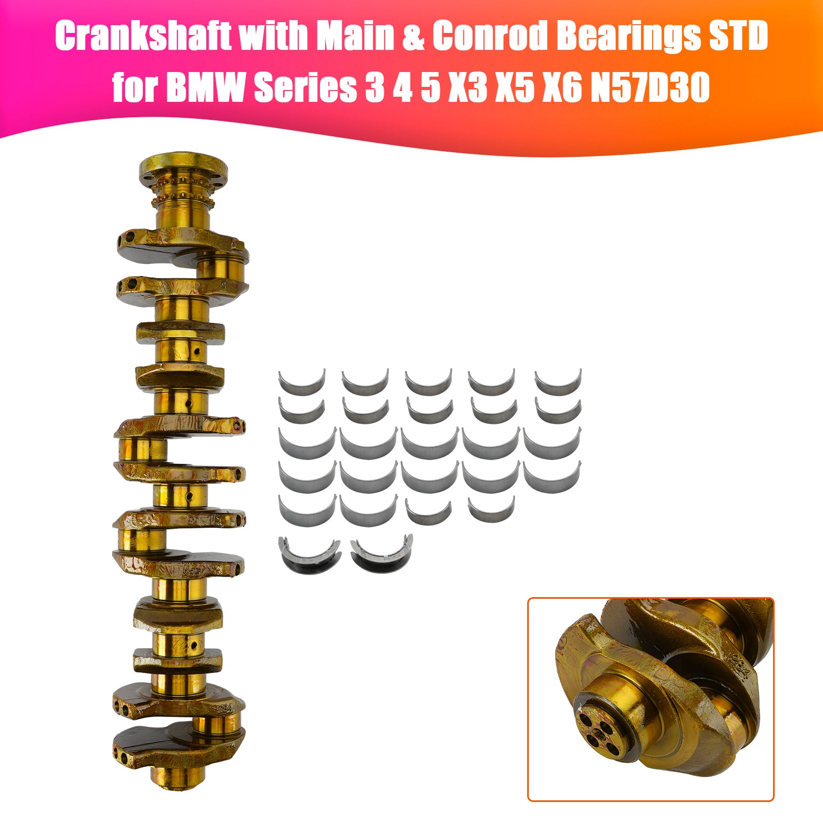 12.2014-07.2019 BMW X6 (F16, F86) N57 D30 ENGINES Crankshaft with Main & Conrod Bearings STD 11217799970 11217809375