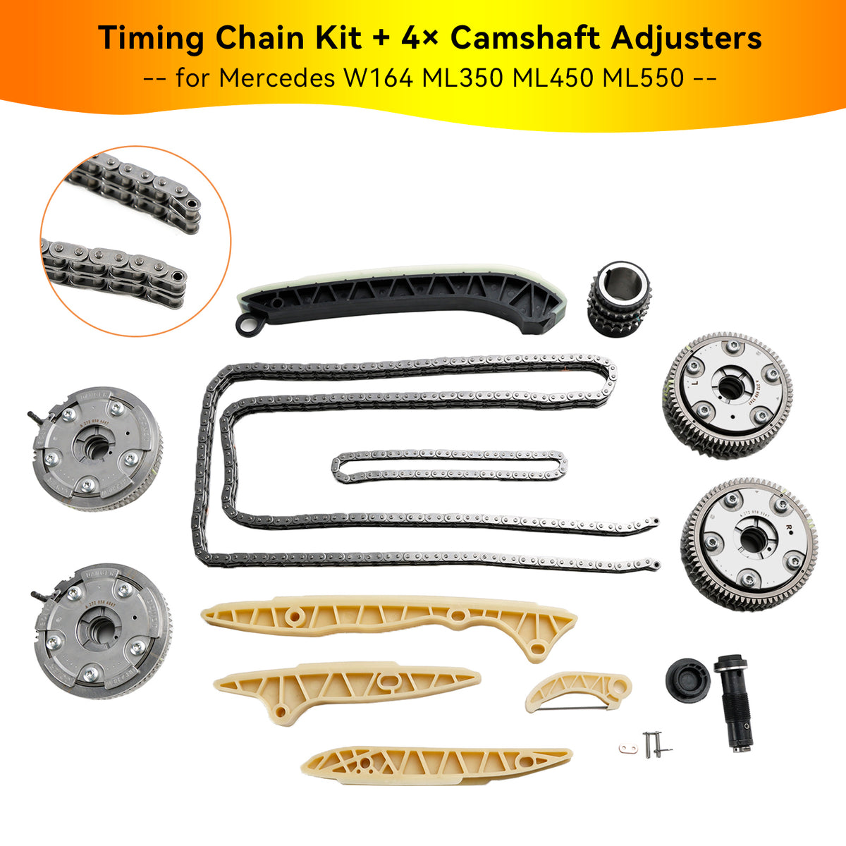 2007 Mercedes-Benz E 350 550 4MaticÂŽ, Base 3.5L - Gas Timing Chain Kit + 4Ă Camshaft Adjusters