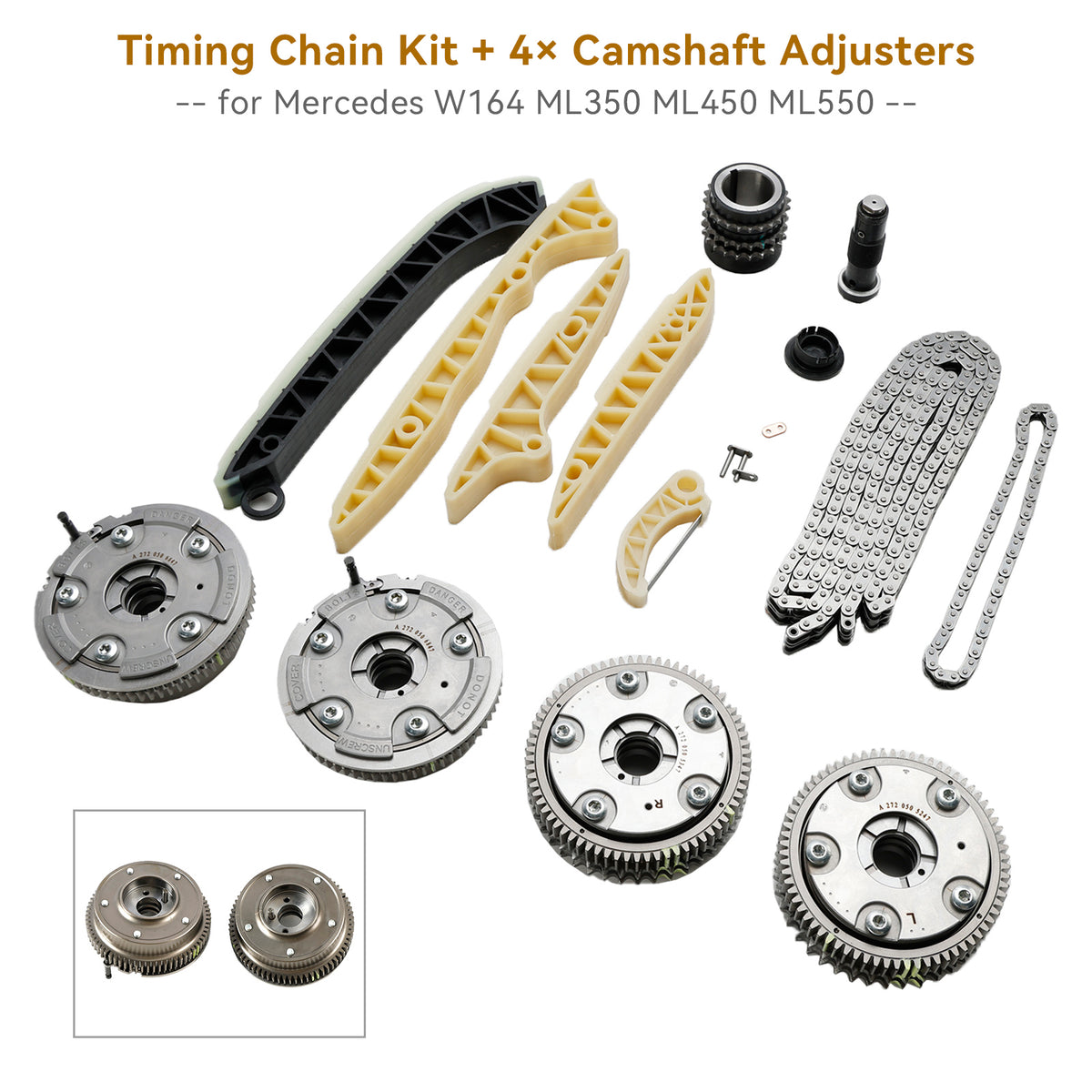 2007 Mercedes-Benz E 350 550 4MaticÂŽ, Base 3.5L - Gas Timing Chain Kit + 4Ă Camshaft Adjusters