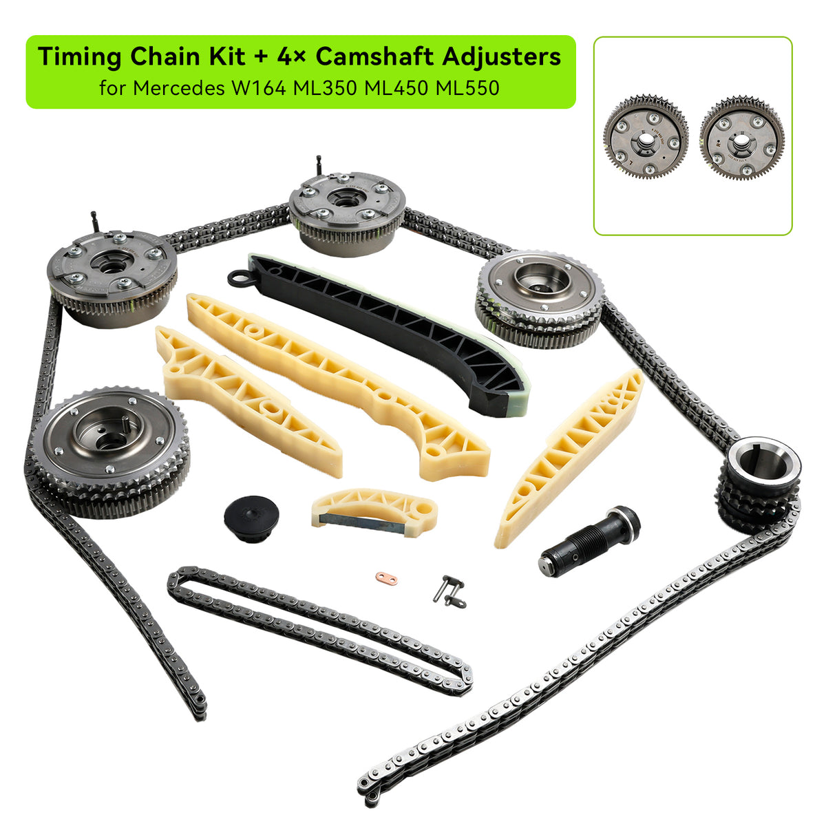 2007 Mercedes-Benz E 350 550 4MaticÂŽ, Base 3.5L - Gas Timing Chain Kit + 4Ă Camshaft Adjusters