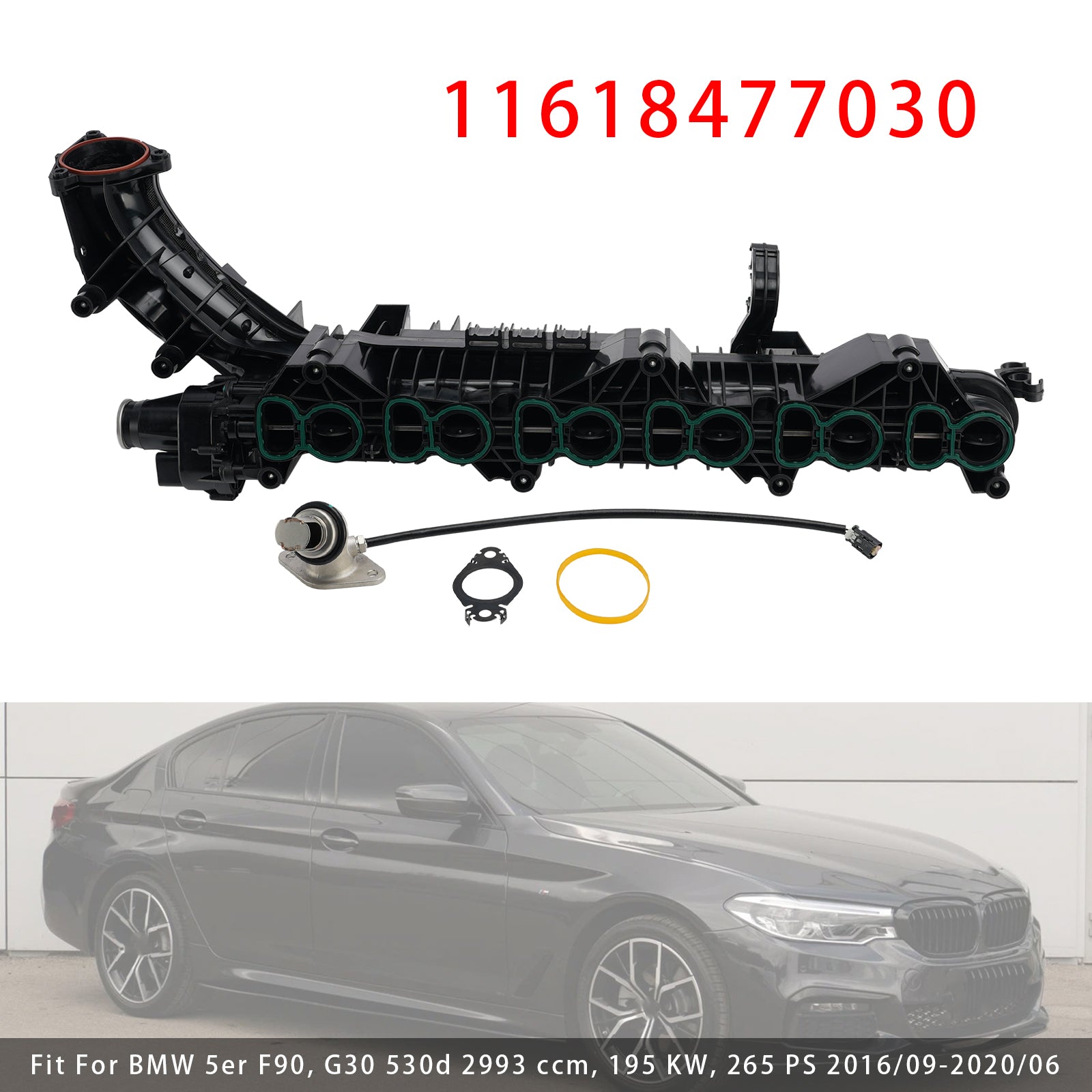 2016/09-2020/06 For BMW 5er F90, G30 530d xDrive 2993 ccm, 195 KW, 265 PS Inlet Intake Manifold With Motor 11618477030