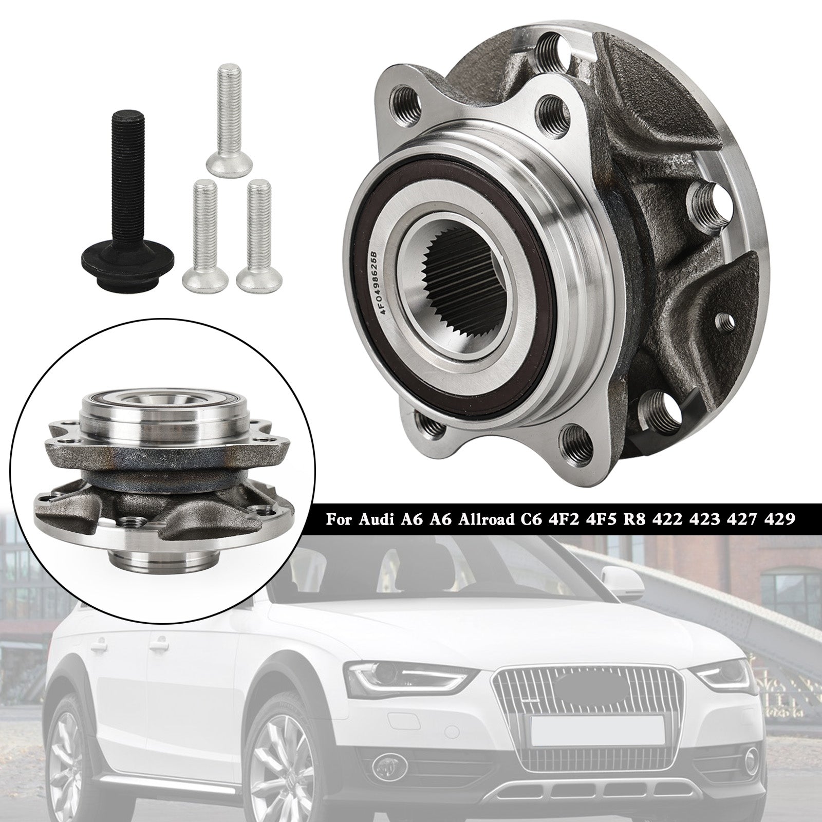 Front Wheel Bearing Hub 4F0498625B For Audi A6 A6 Allroad C6 4F2 4F5 R8 422 423