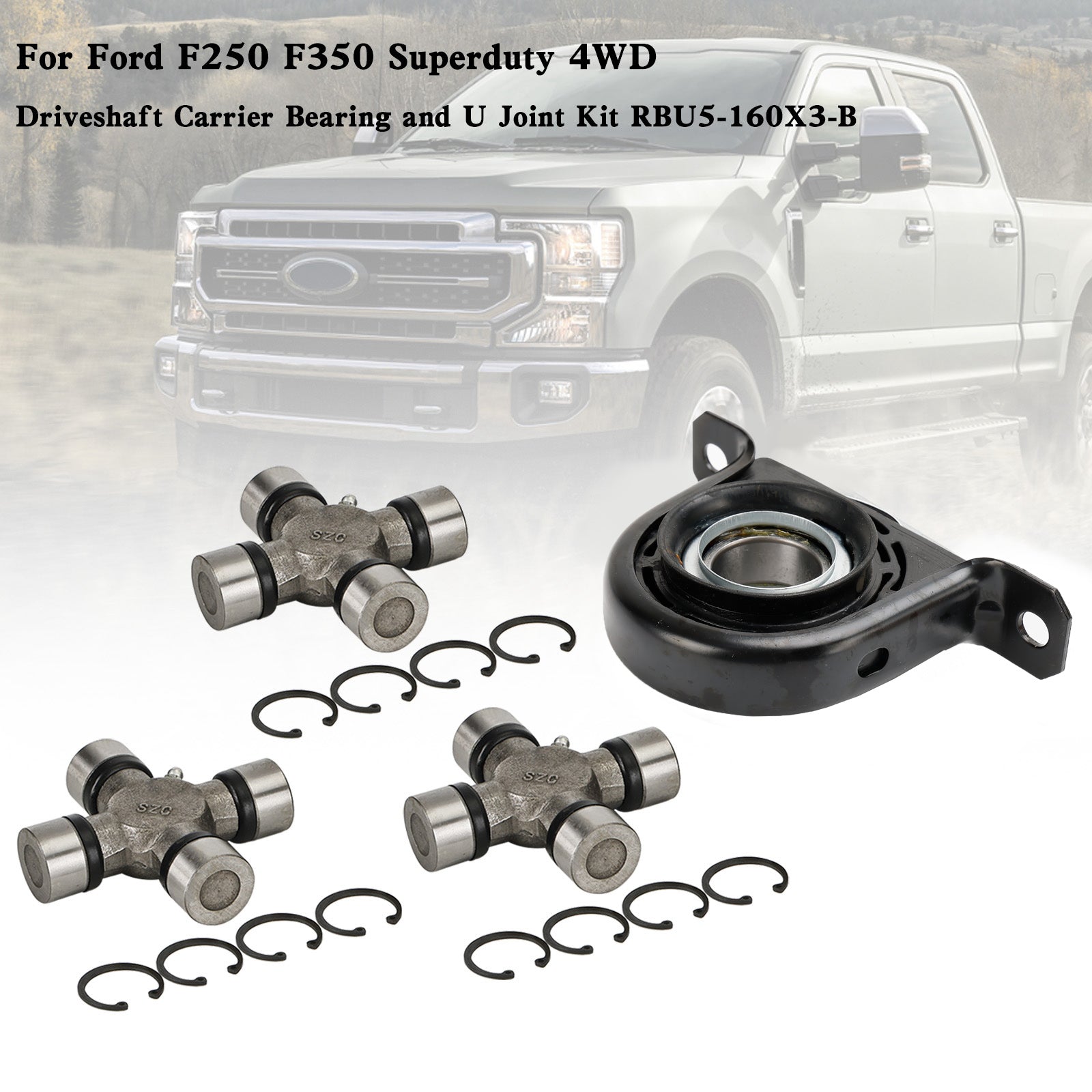 Driveshaft Carrier Bearing and U Joint Kit For Ford F250 F350 Superduty 4WD