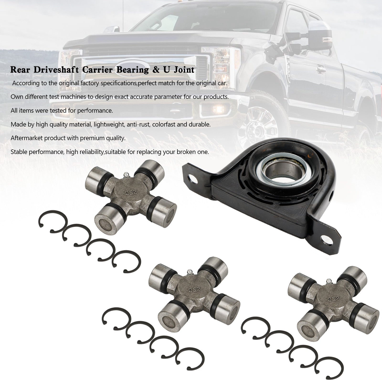 Driveshaft Carrier Bearing and U Joint Kit For Ford F250 F350 Superduty 4WD