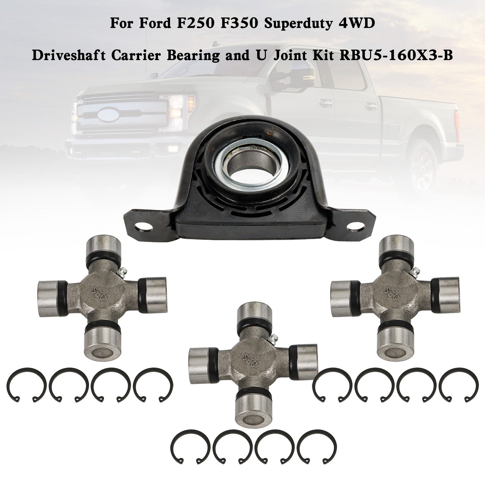 Driveshaft Carrier Bearing and U Joint Kit For Ford F250 F350 Superduty 4WD