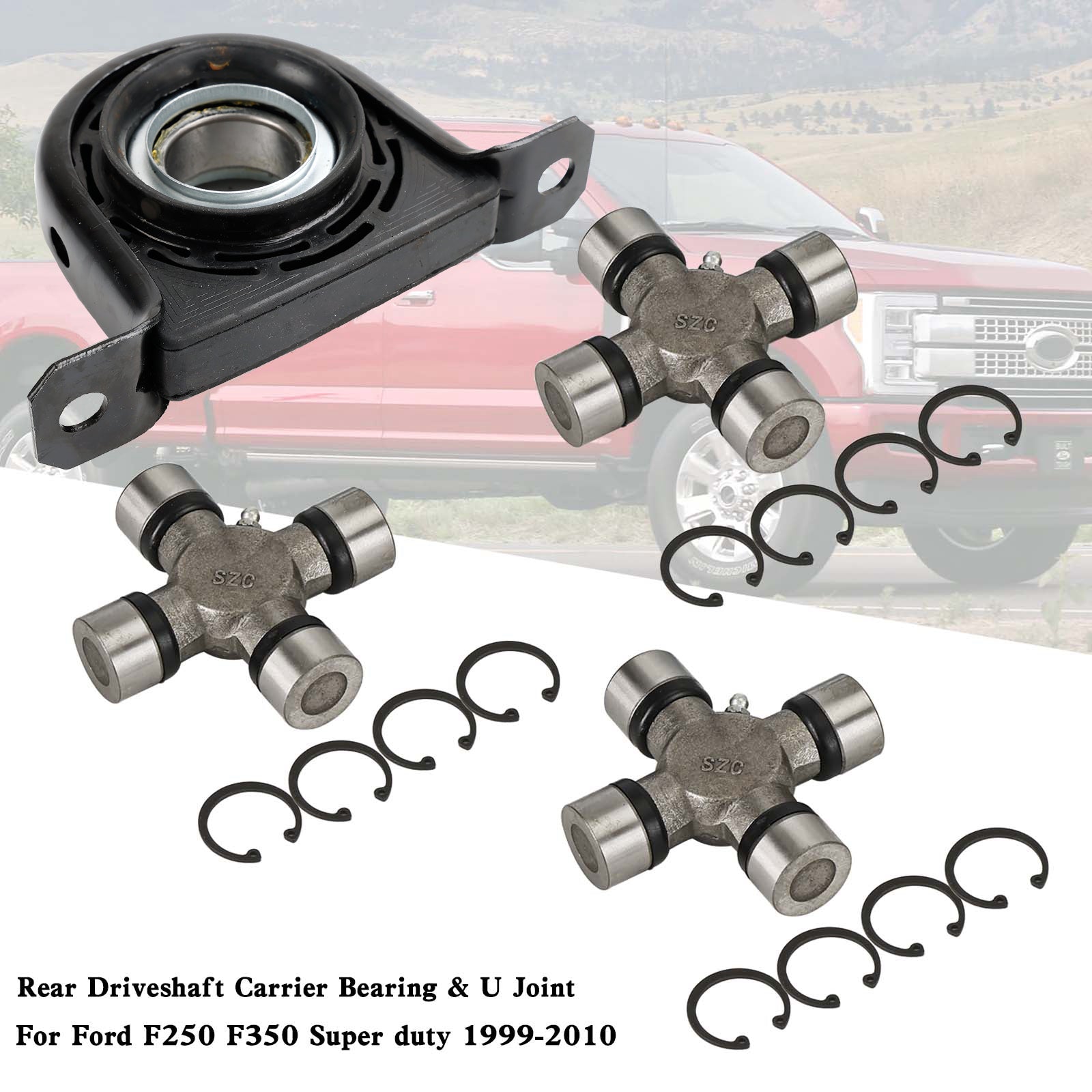 Driveshaft Carrier Bearing and U Joint Kit For Ford F250 F350 Superduty 4WD