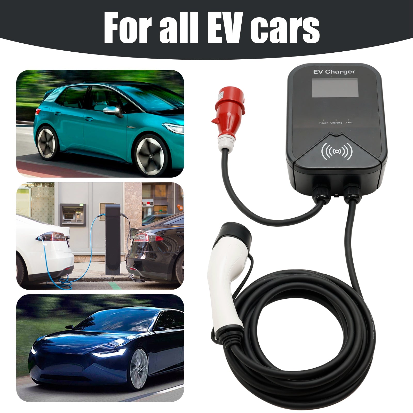 EV Charger Wallbox Type 2 32A 22KW CEE 3-Phase Plug Charging Station EV PHEV APP