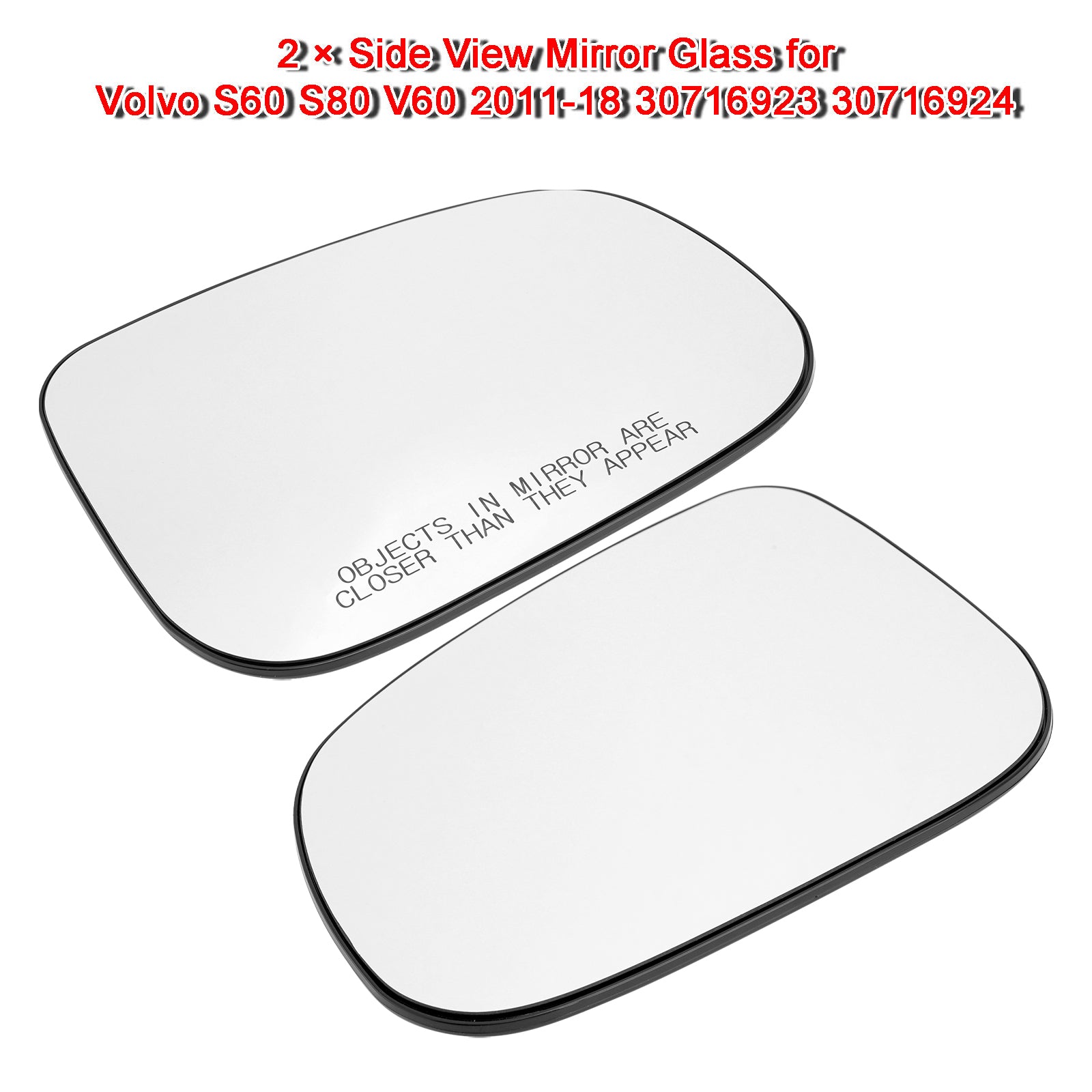2 × Side View Mirror Glass for Volvo S60 S80 V60 2011-18 30716923 30716924
