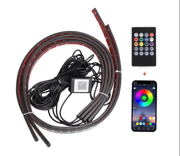 Luz de chasis LED de 4 piezas modificada con aplicación de luz ambiental de fantasía + control remoto 60 cm * 2 + 90 cm * 2