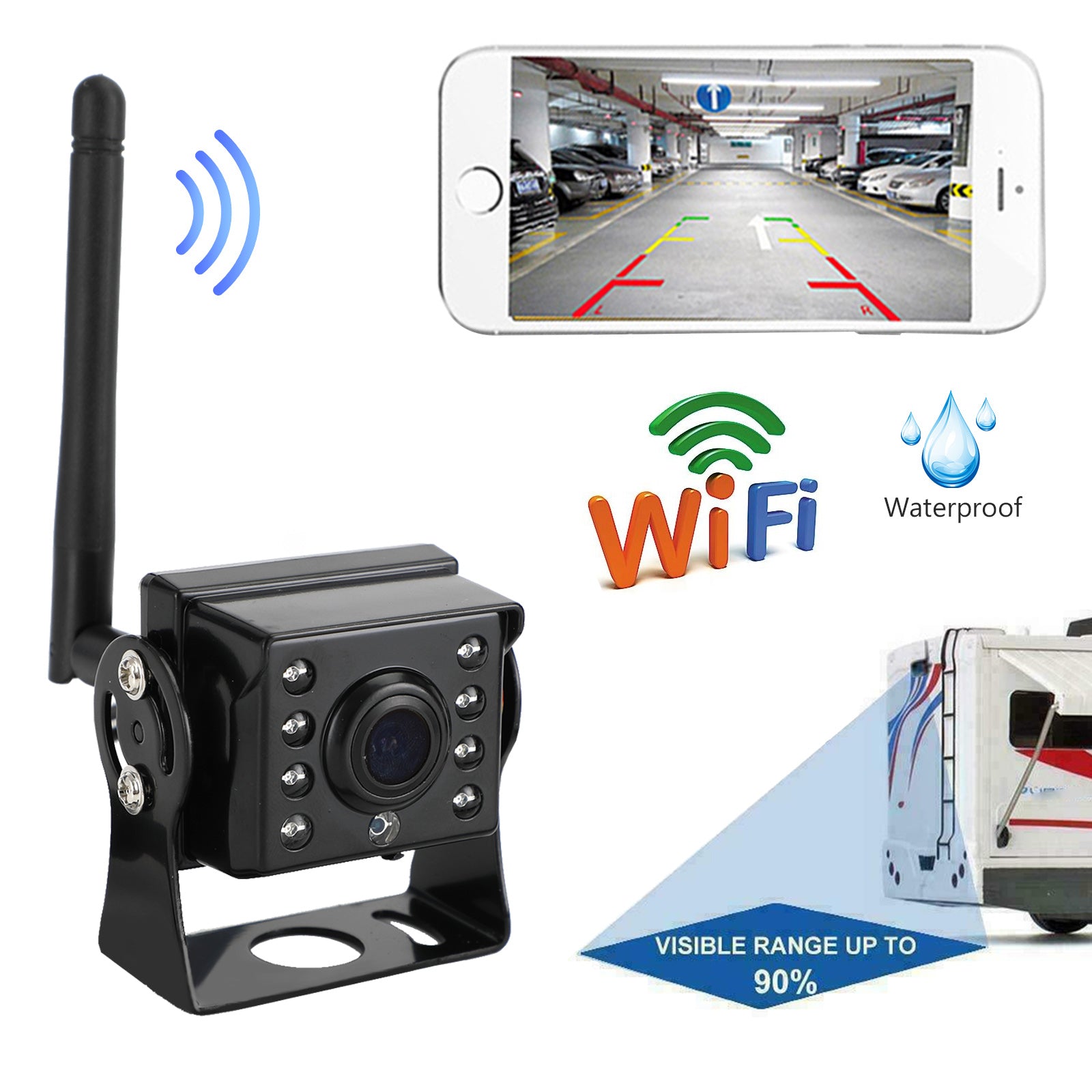 WiFi Wireless Car Truck RV Trailer Rear View Backup Camera CCTV For iOS Android