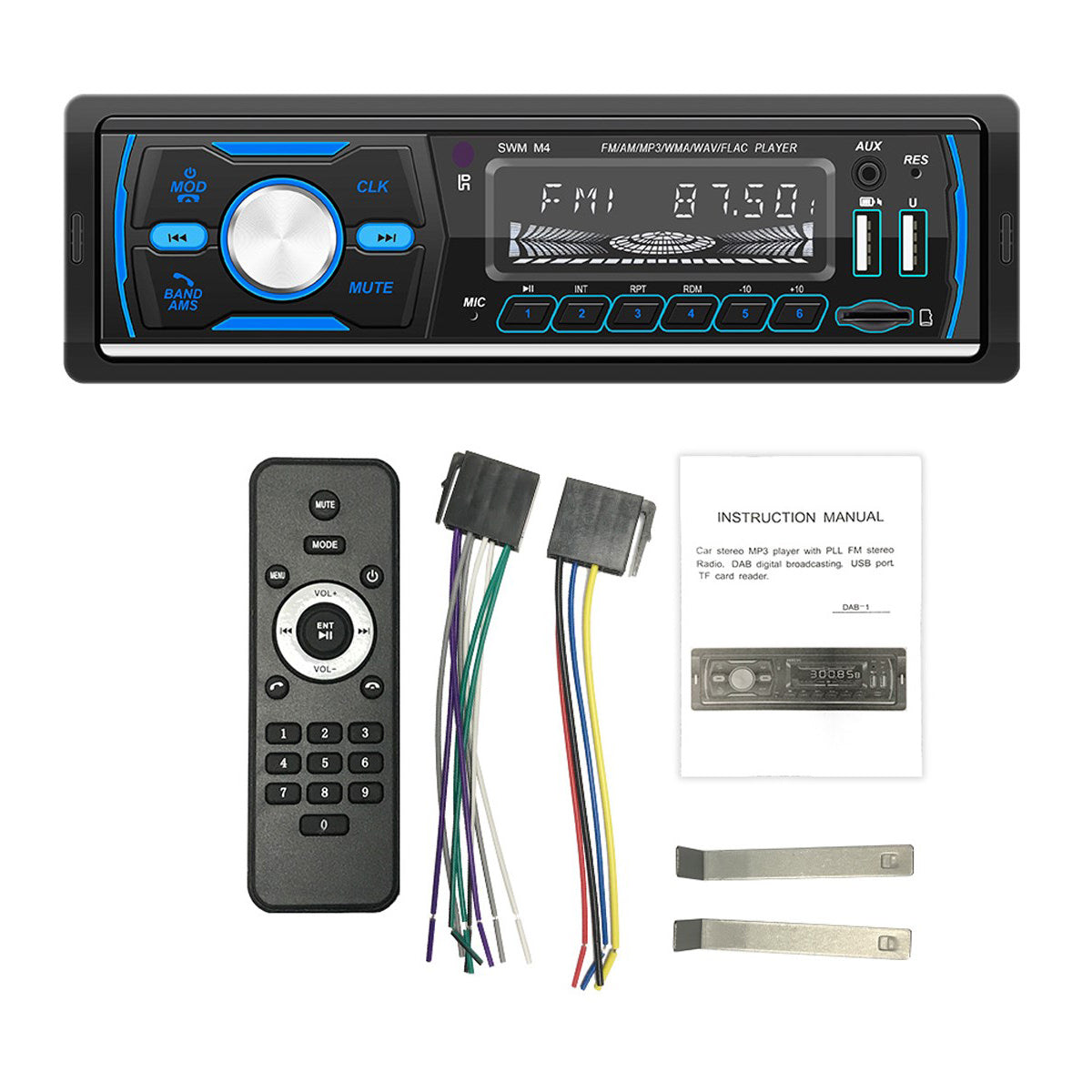 Autoradio Stereo 1Din Bluetooth FM Audio Muziekspeler DAB/MP3/USB/AUX In het dashboard