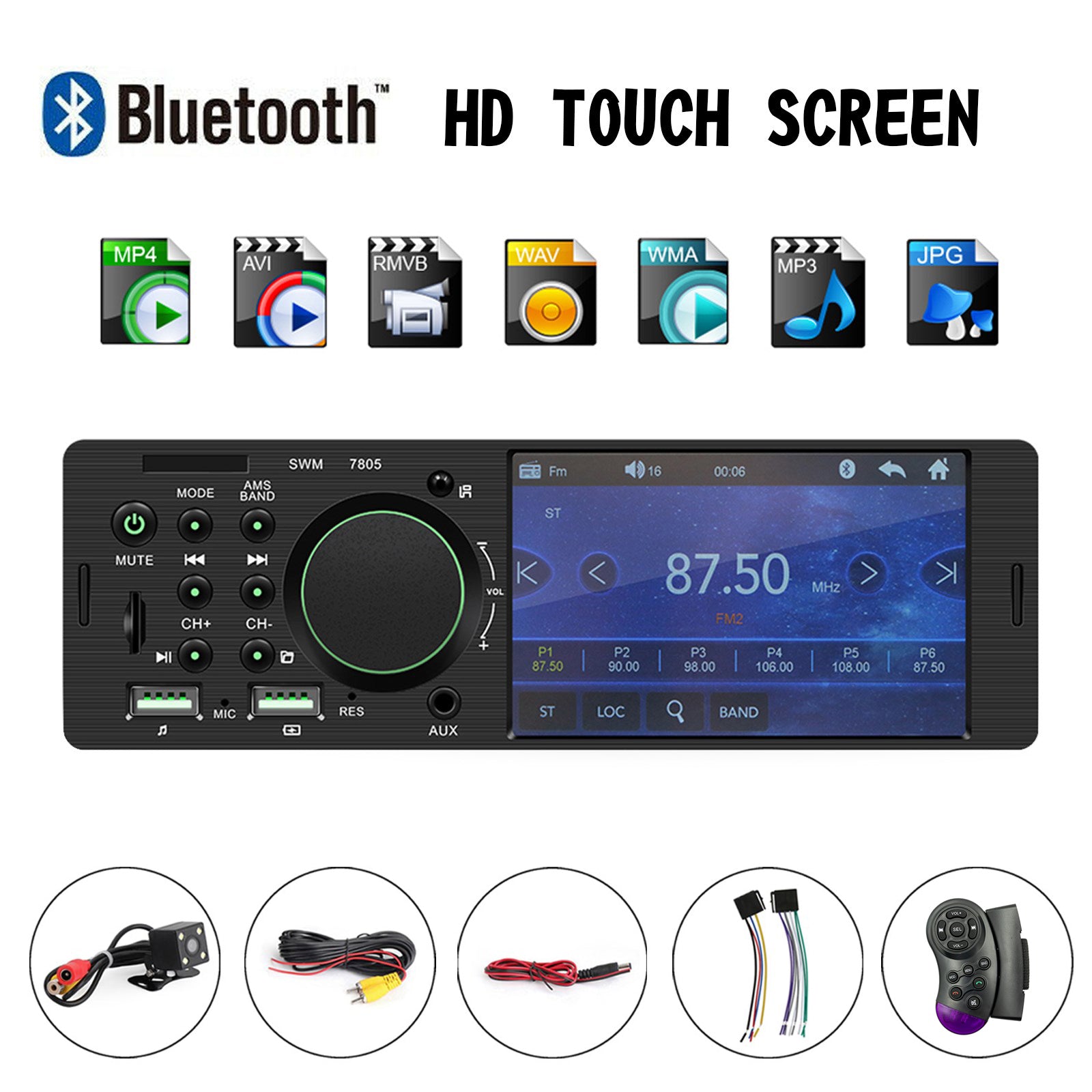 MP5-autospeler 1 Din 4,1 inch touchscreen autoradio Bluetooth + achteruitrijcamera