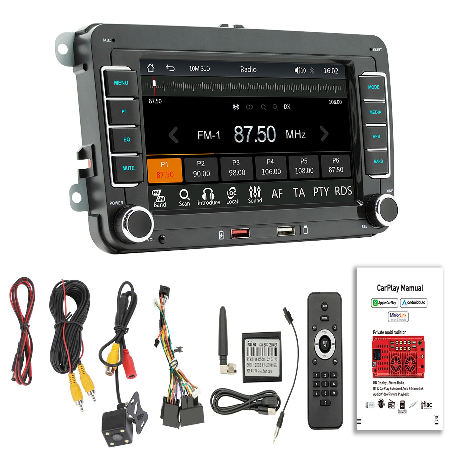 7 "Volkswagen voiture Bluetooth Radio voiture MP5 lecteur sans fil Carplay + 4 caméra LED