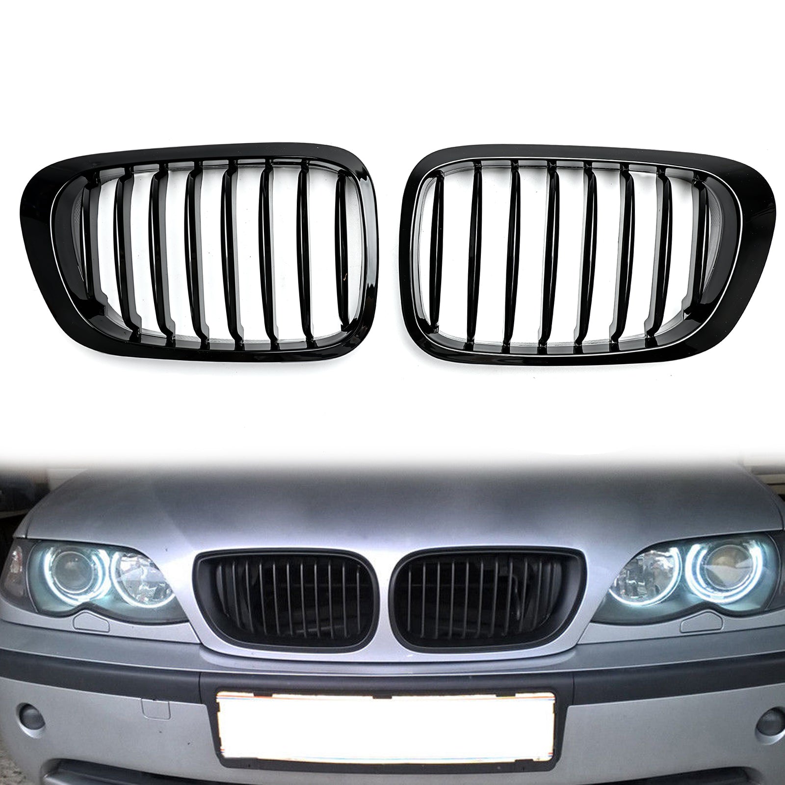 Front Fence Grill Grille Gloss Black For BMW E46 2 Doors 1999-2002 3 Series