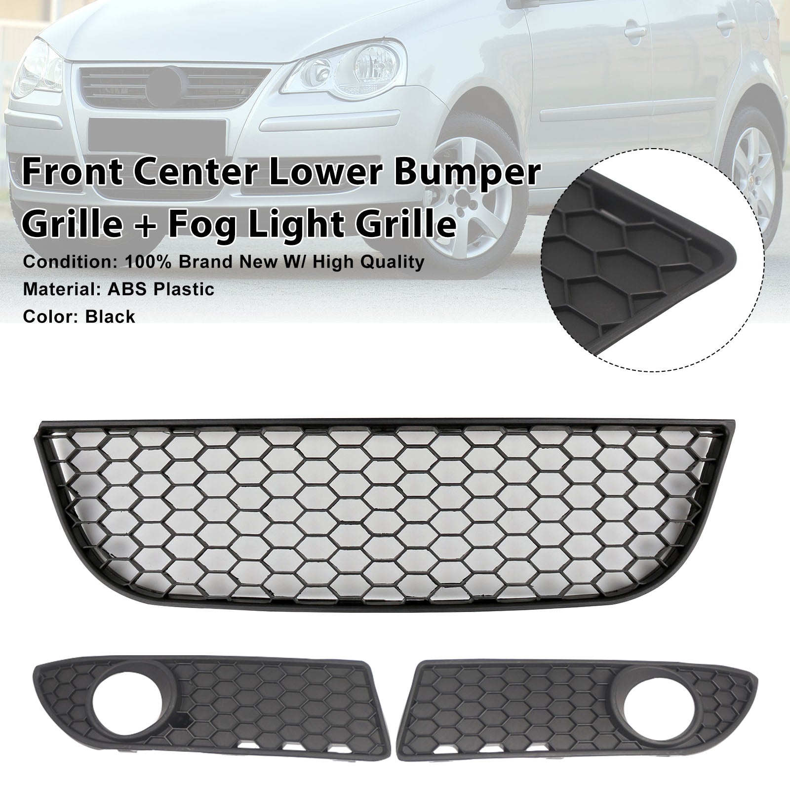 2005-2009 Polo GTI Front VW Lower 9N3 BLACK Center Grille Bumper Grill Fog Generic