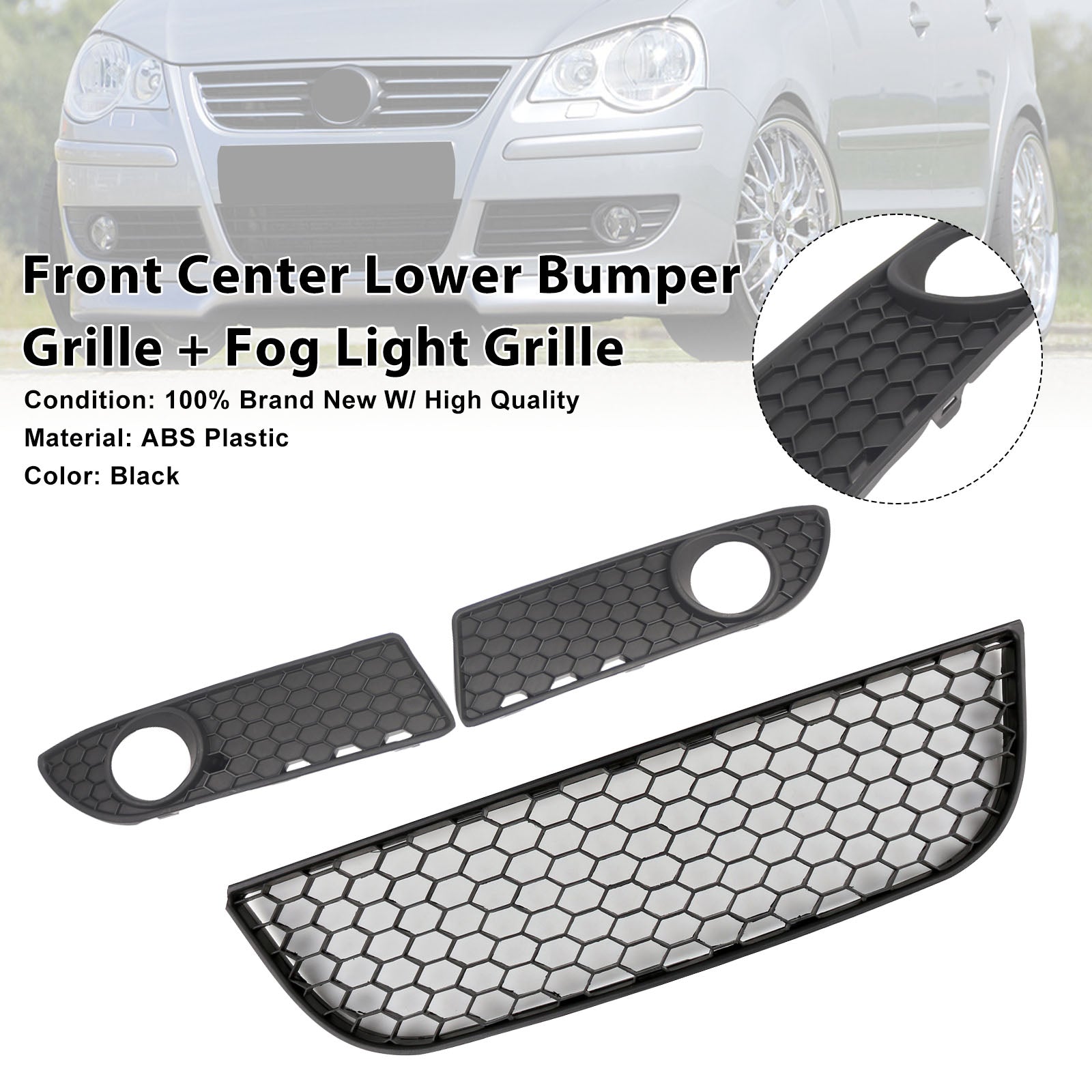 2005-2009 Polo GTI Front VW Lower 9N3 BLACK Center Grille Bumper Grill Fog Generic