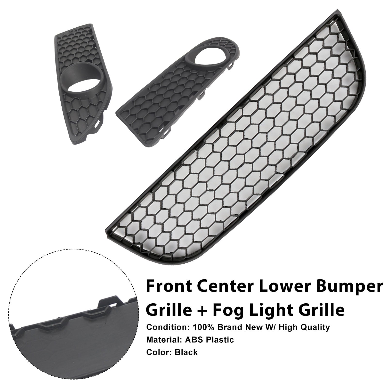 2005-2009 Polo GTI Front VW Lower 9N3 BLACK Center Grille Bumper Grill Fog Generic