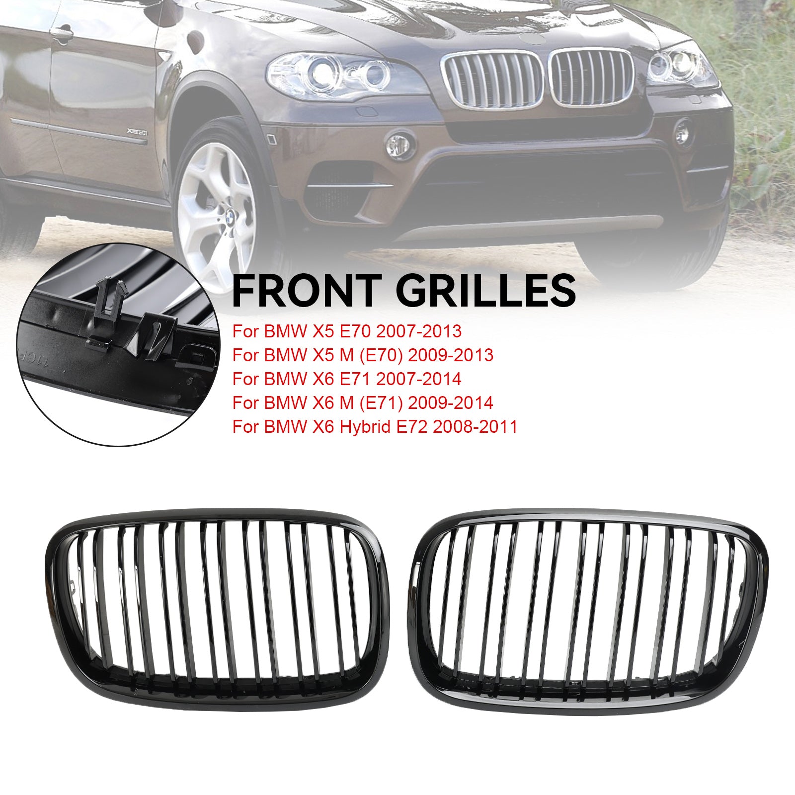 BMW X6 E71 2007-2014 Voorbumper Niergrille Grill Glanzend Zwart