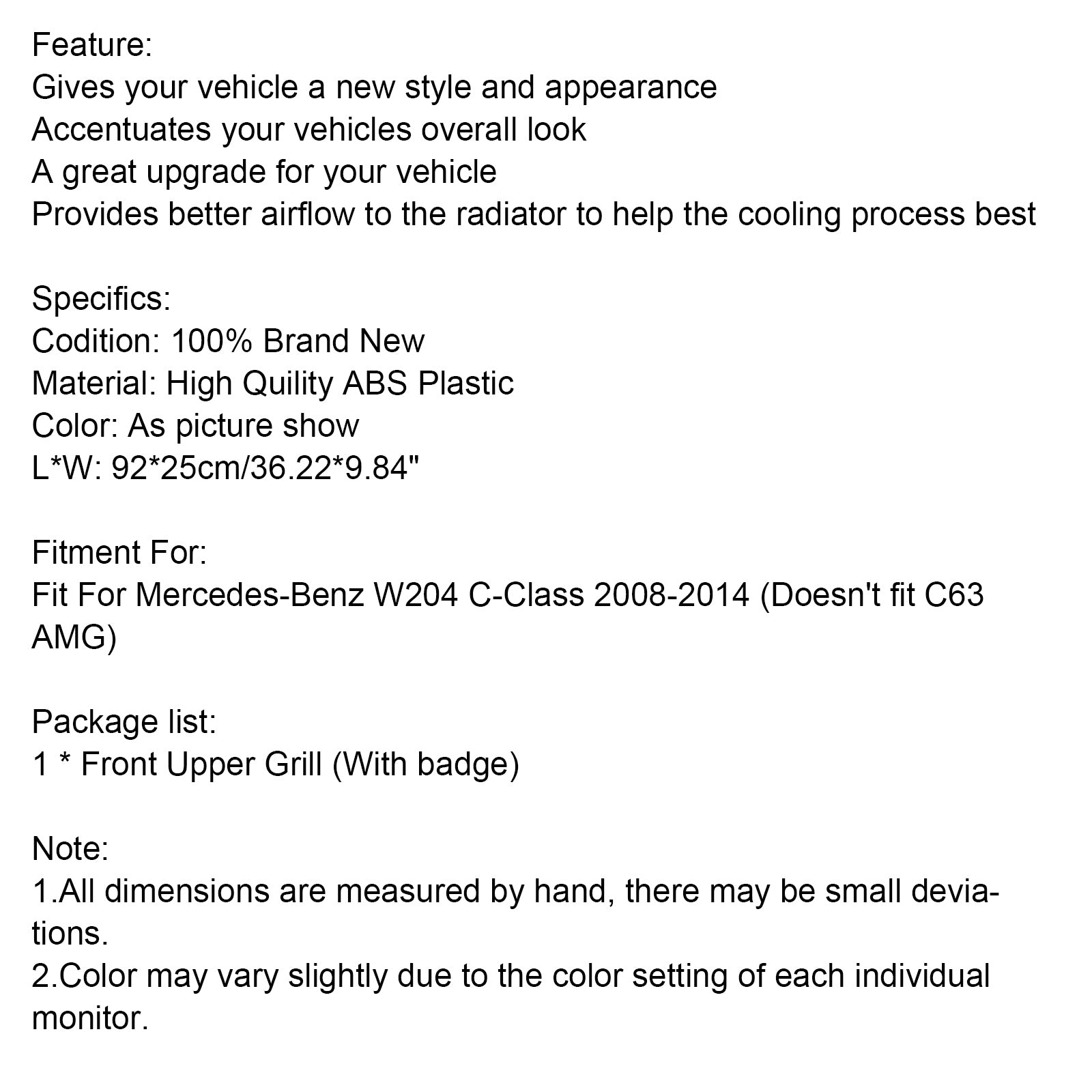 2008-2014 Benz C-Class W204 C300 C350 GTR Style Front Bumper Grille Grill