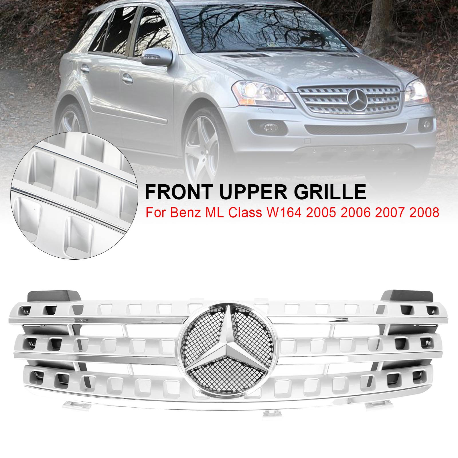 2005 2006 2007 2008 Mercedes-Benz ML-Class W164 Front Bumper Grille Grill Chrome