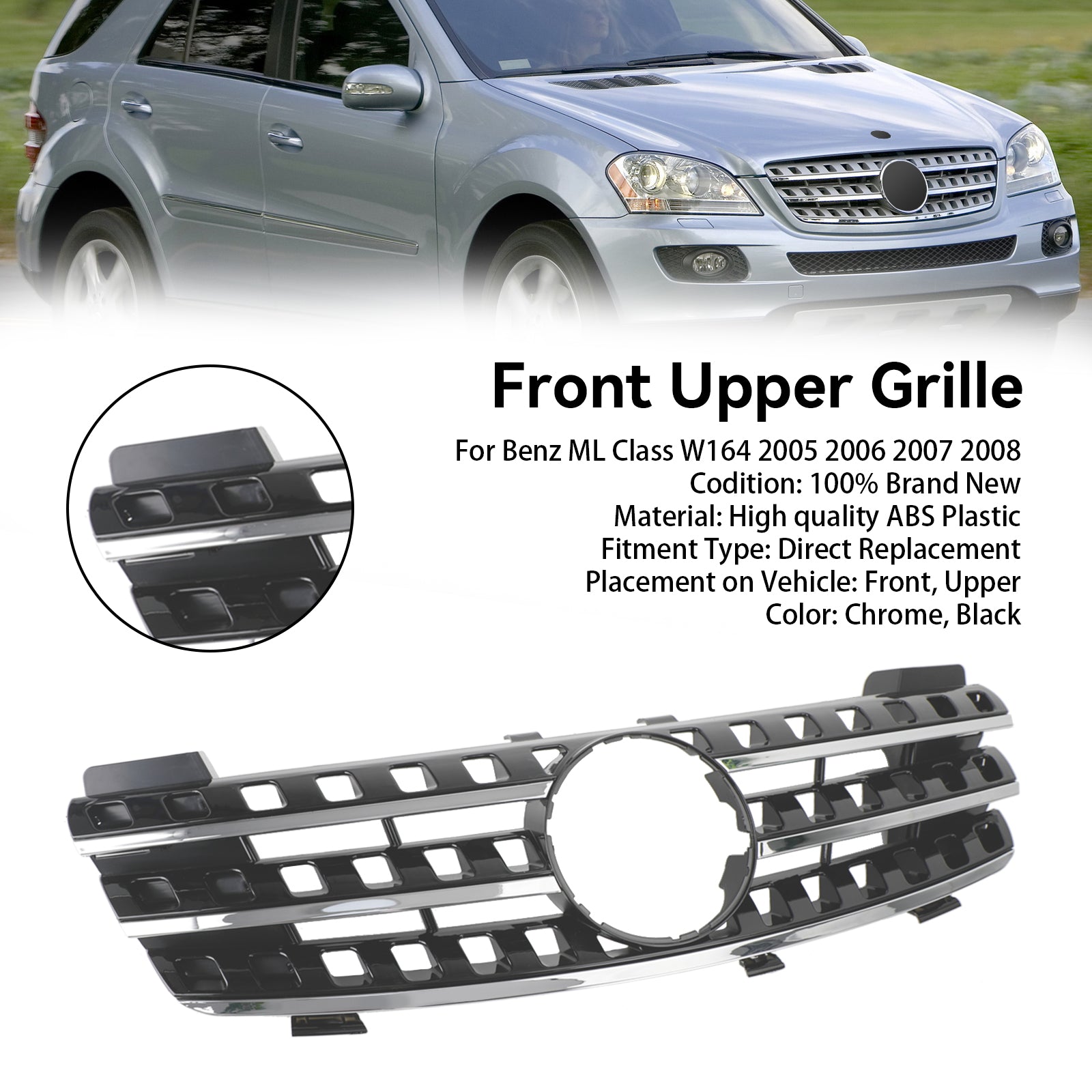 2005–2008 Mercedes ML-klasse W164 Frontfangergrill Krom/Svart