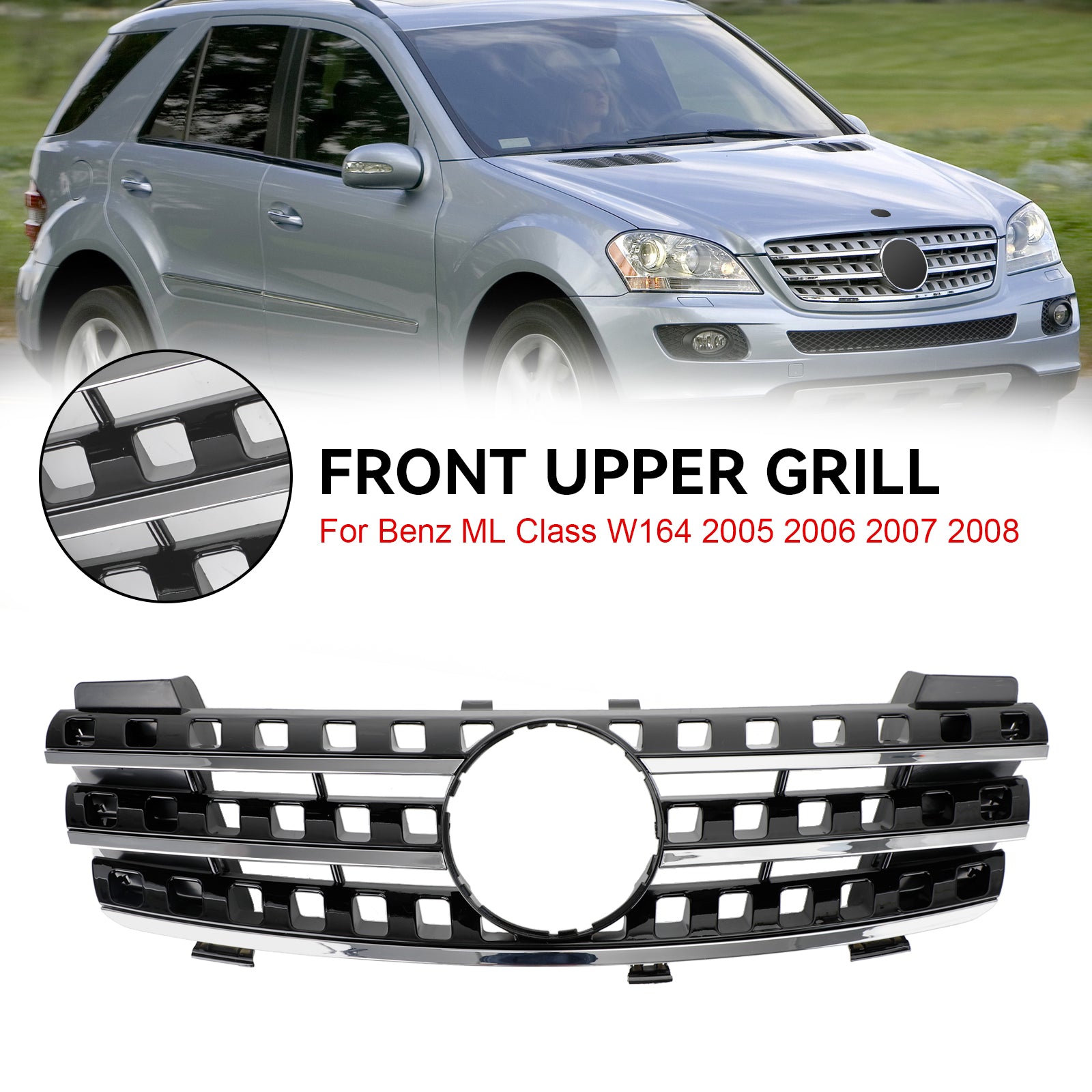 2005 2006 2007 2008 Mercedes ML-Klasse W164 Voorbumpergrille Chroom/Zwart