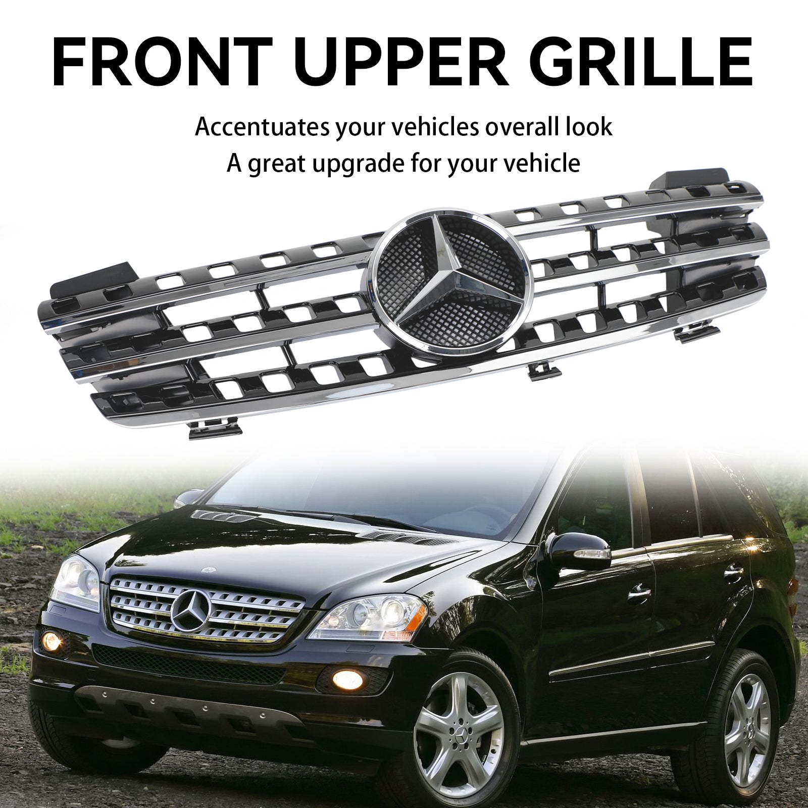 2005 2006 2007 2008 Mercedes ML-Class W164 Front Bumper Grille Grill Chrome/Black