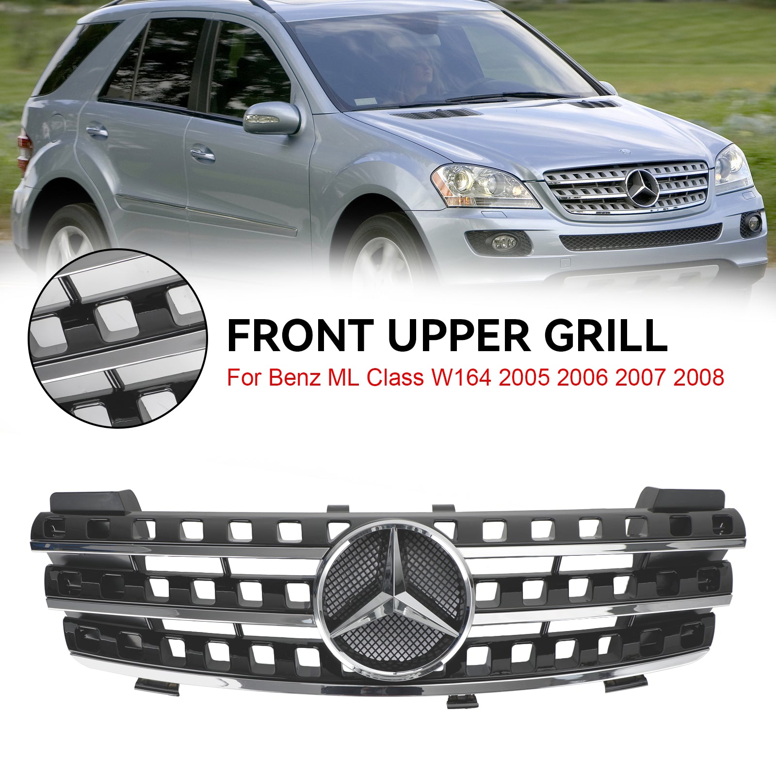 2005 2006 2007 2008 Mercedes ML-Class W164 Front Bumper Grille Grill Chrome/Black