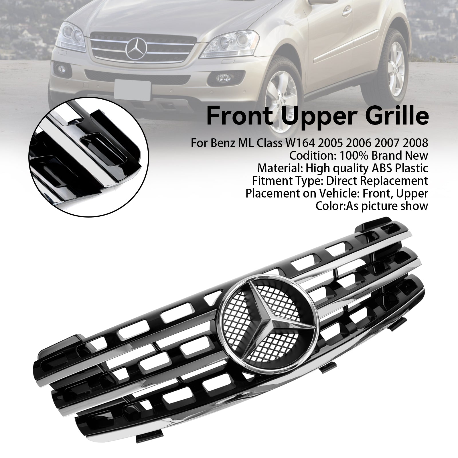 2005-2008 Mercedes ML-Class W164 Front Bumper Grille Grill Chrome/Black