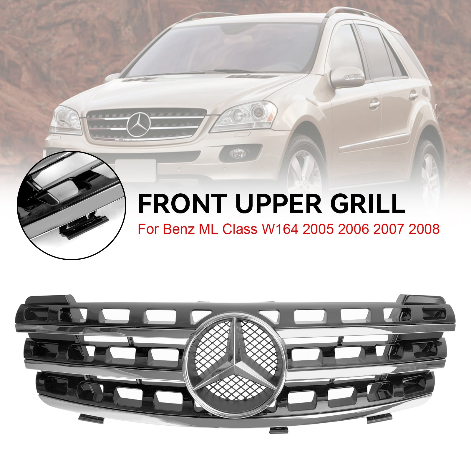 2005-2008 Mercedes ML-Class W164 Front Bumper Grille Grill Chrome/Black