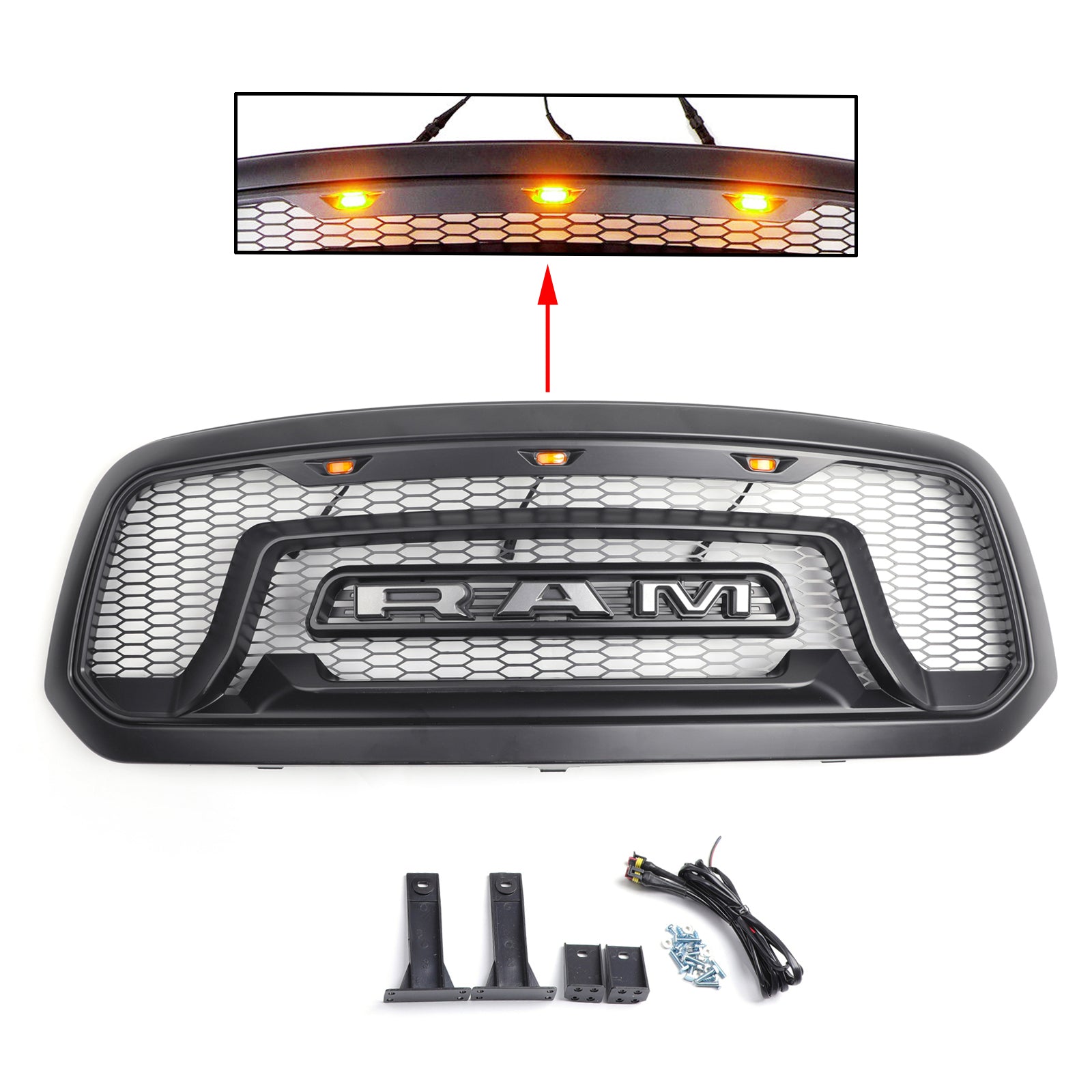 2013 2014 2015 2016 2017 2018 Dodge Ram 1500 Grille LED ABS Honeycomb Pumper Grill Mesh Grille