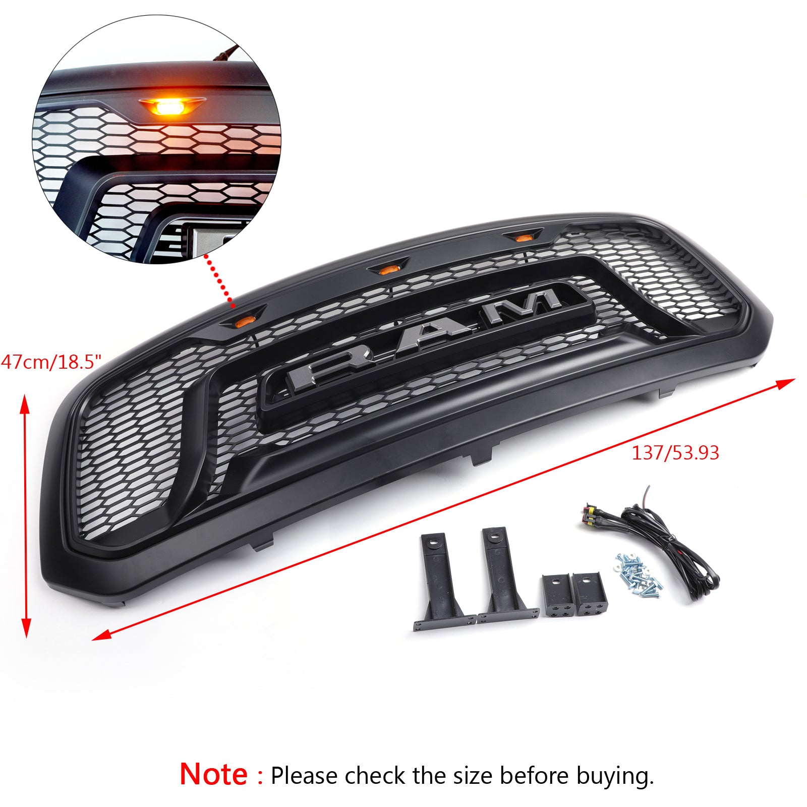2013 2014 2015 2016 2017 2018 Dodge Ram 1500 Grille LED ABS Honeycomb Pumper Grill Mesh Grille