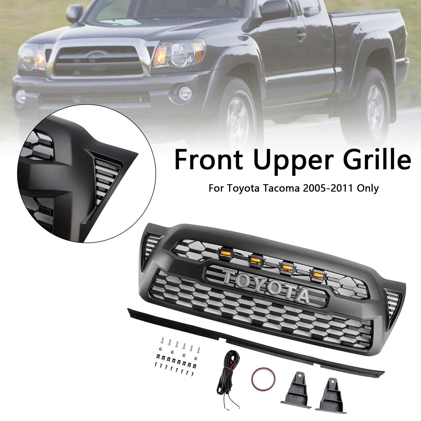 2005-2011 Toyota Tacoma met LED matzwarte voorbumpergrille