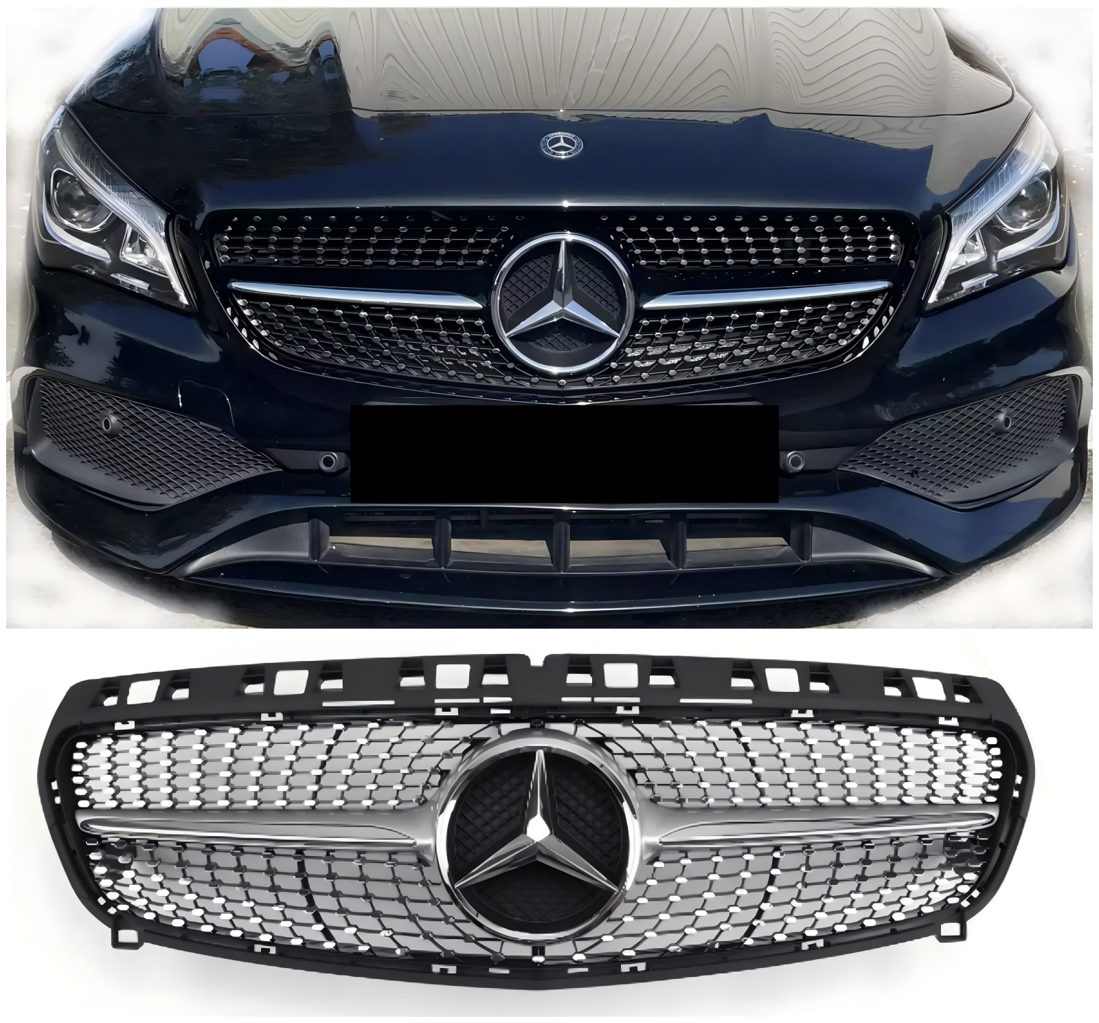 Mercedes Benz Classe CLA 2013-2019 W117 CLA180 CLA200 CLA250 CLA260 CLA45 Grille de calandre en étoile diamantée Argent