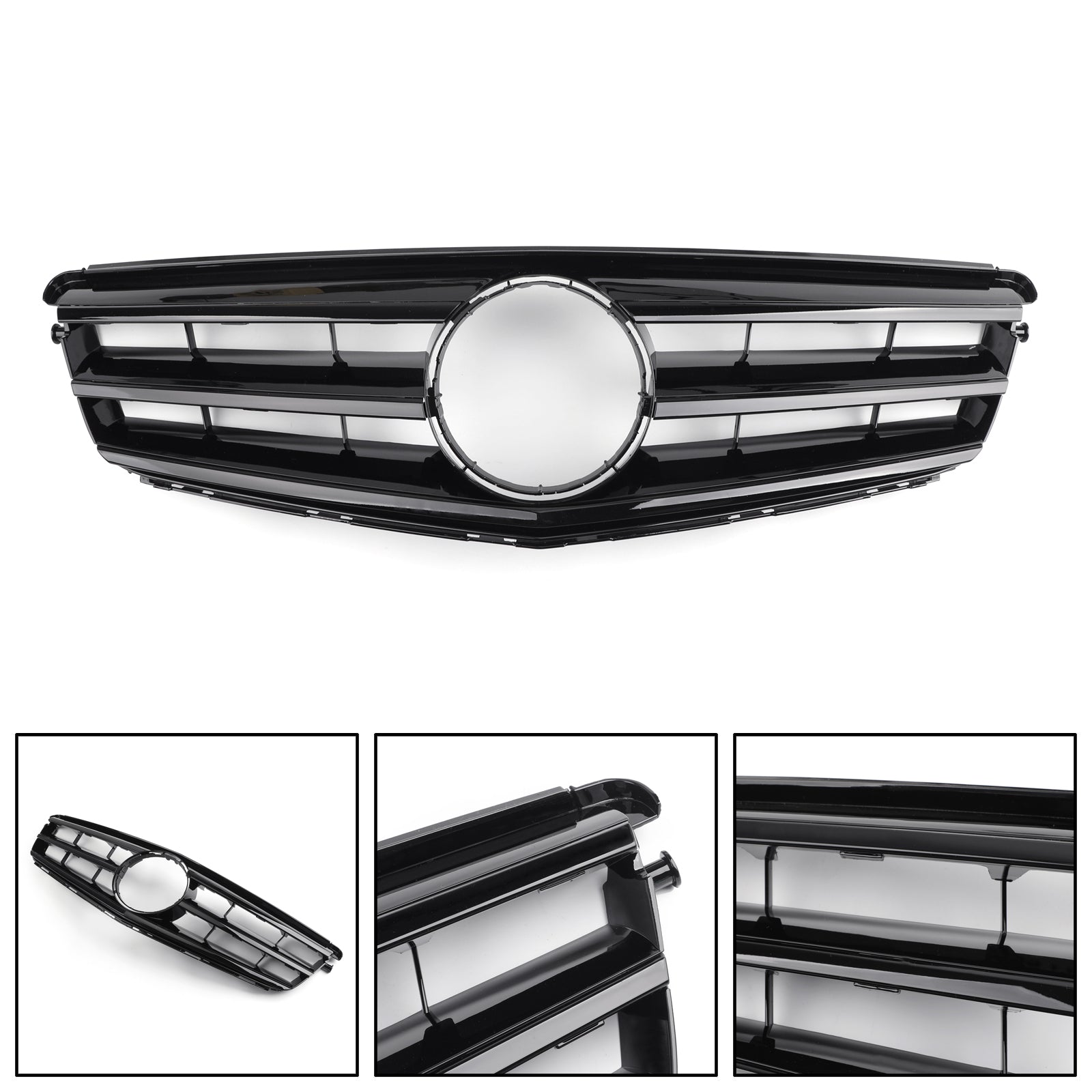 Benz Clase C 2008-2014 W204 Rejilla de parachoques delantera negra con emblema LED C300/C350 genérica