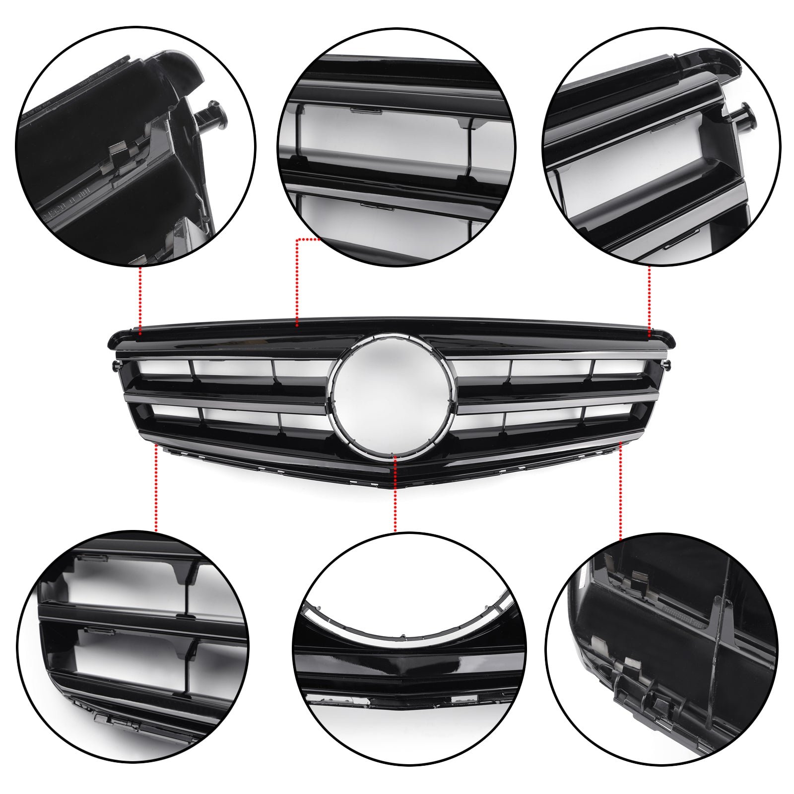 W204 Calandre de pare-chocs avant noire générique avec emblème LED pour Mercedes-Benz Classe C (C300/C350) (2008-2014)