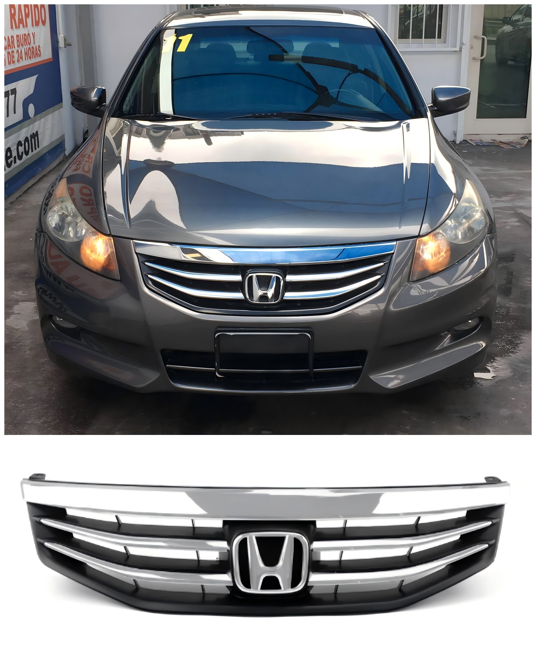 Accord 2011-2012 Honda New Front Upper Bumper Hood Black Chrome Grill Replacement Grille Generic