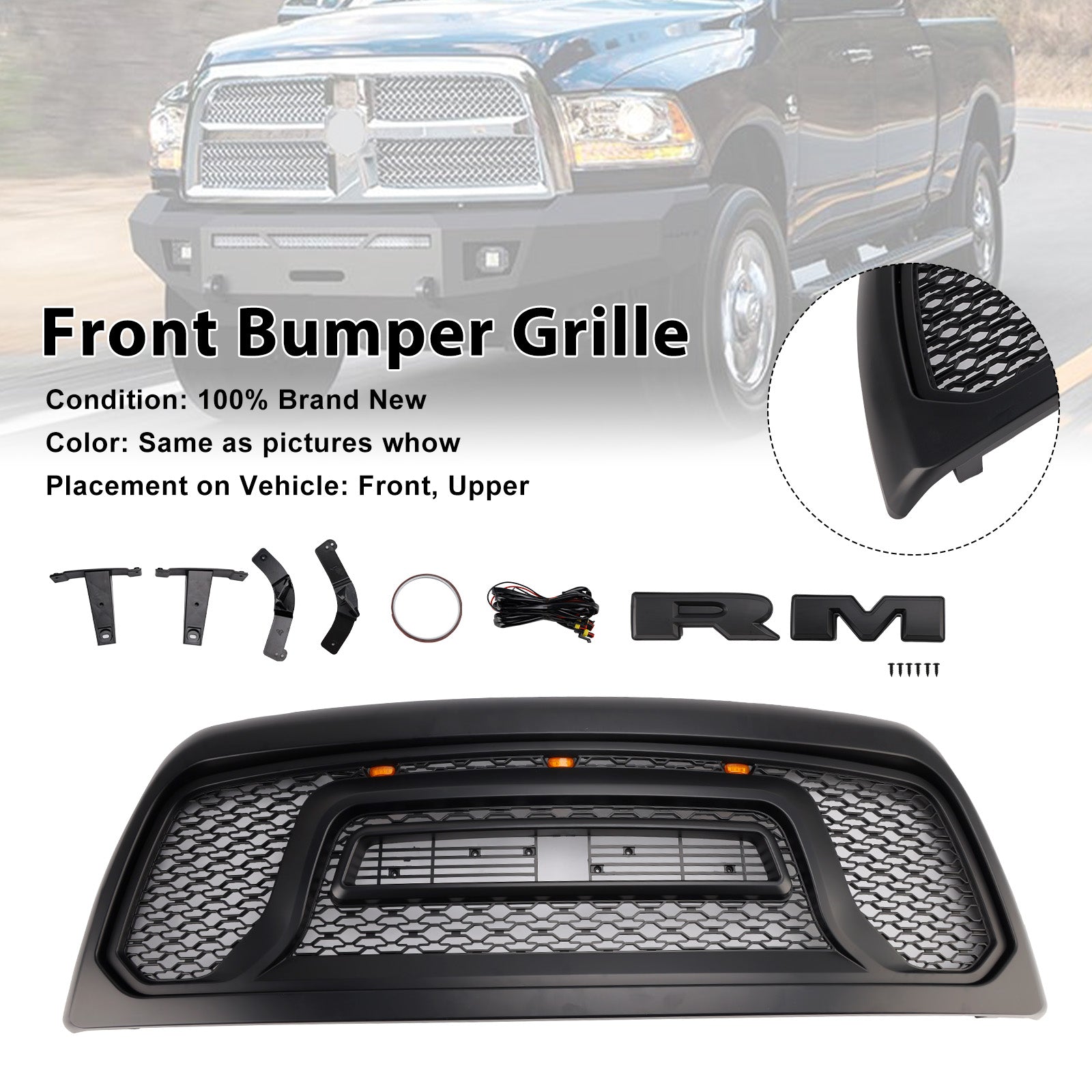 2010-2018 Dodge Ram 2500/3500 Laramie Limited W/ Led Light Front Bumper Grille