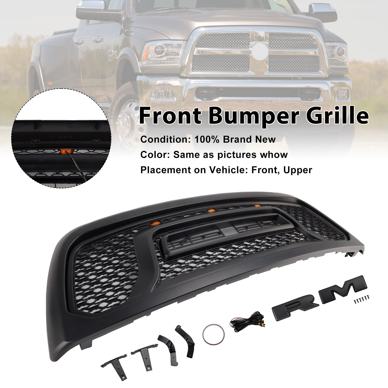 2010-2018 Dodge Ram 2500/3500 Laramie Limited W/ Led Light Front Bumper Grille