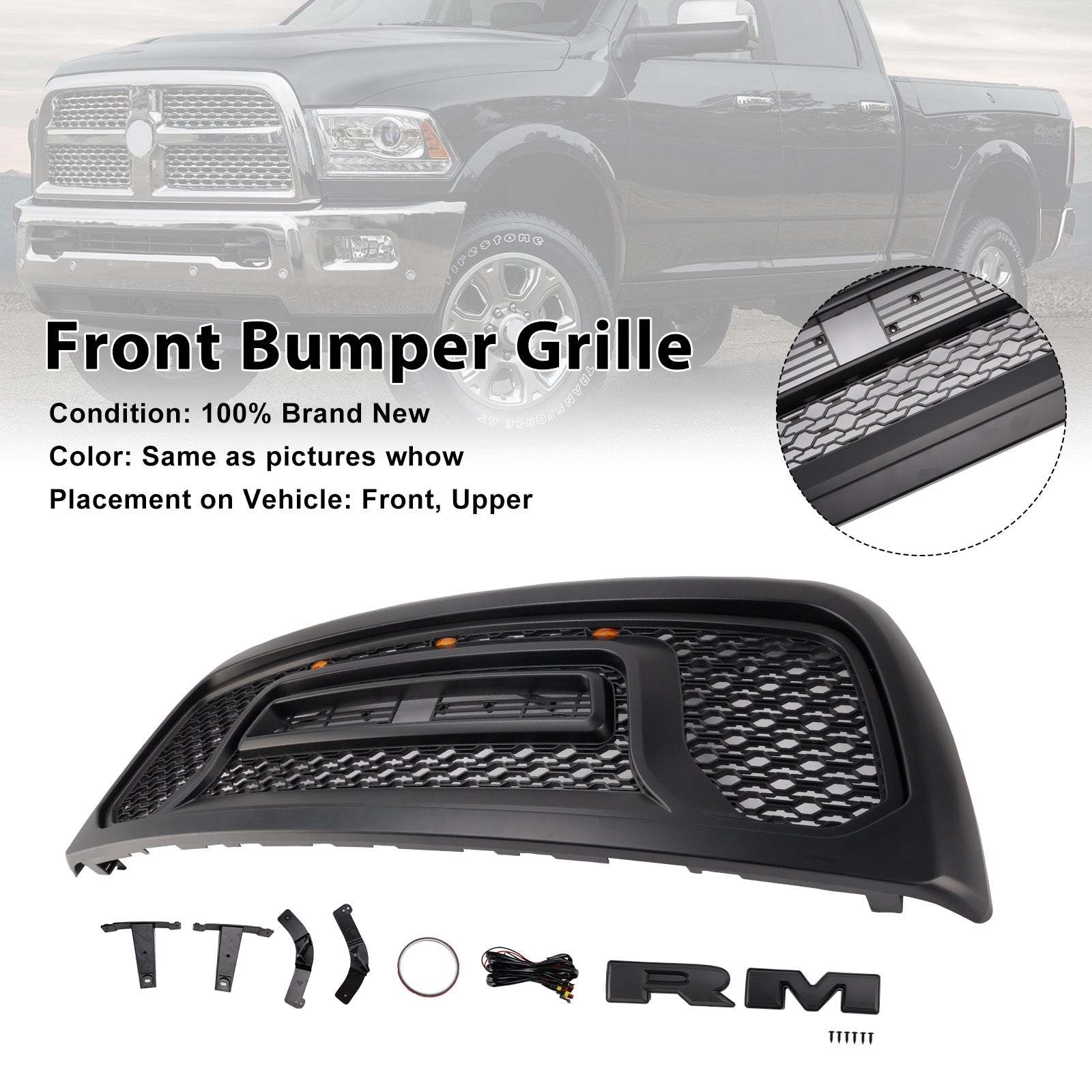 2010-2018 Dodge Ram 2500/3500 Laramie Limited W/ Led Light Front Bumper Grille